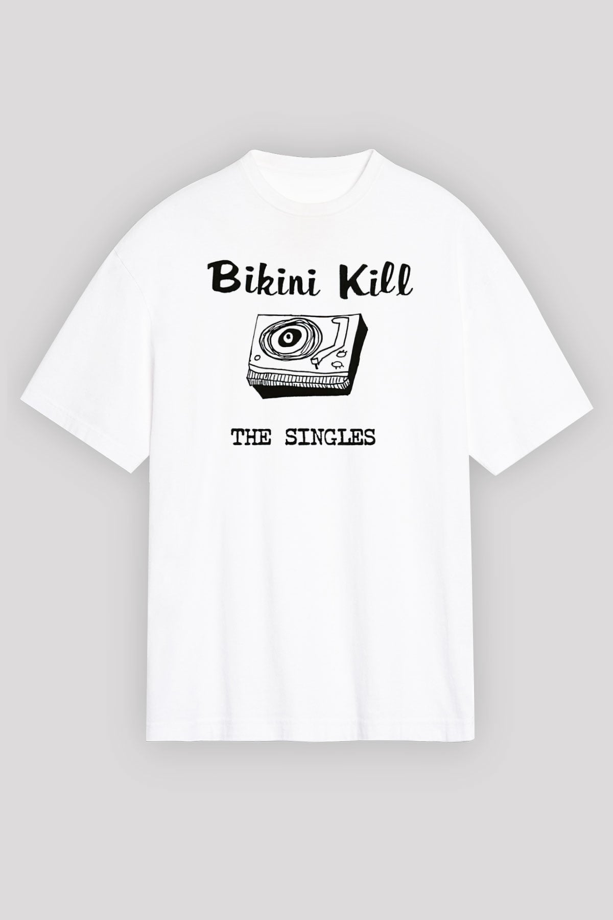Bikini Kill Baskılı Beyaz Unisex Oversize Tişört - Tshirt