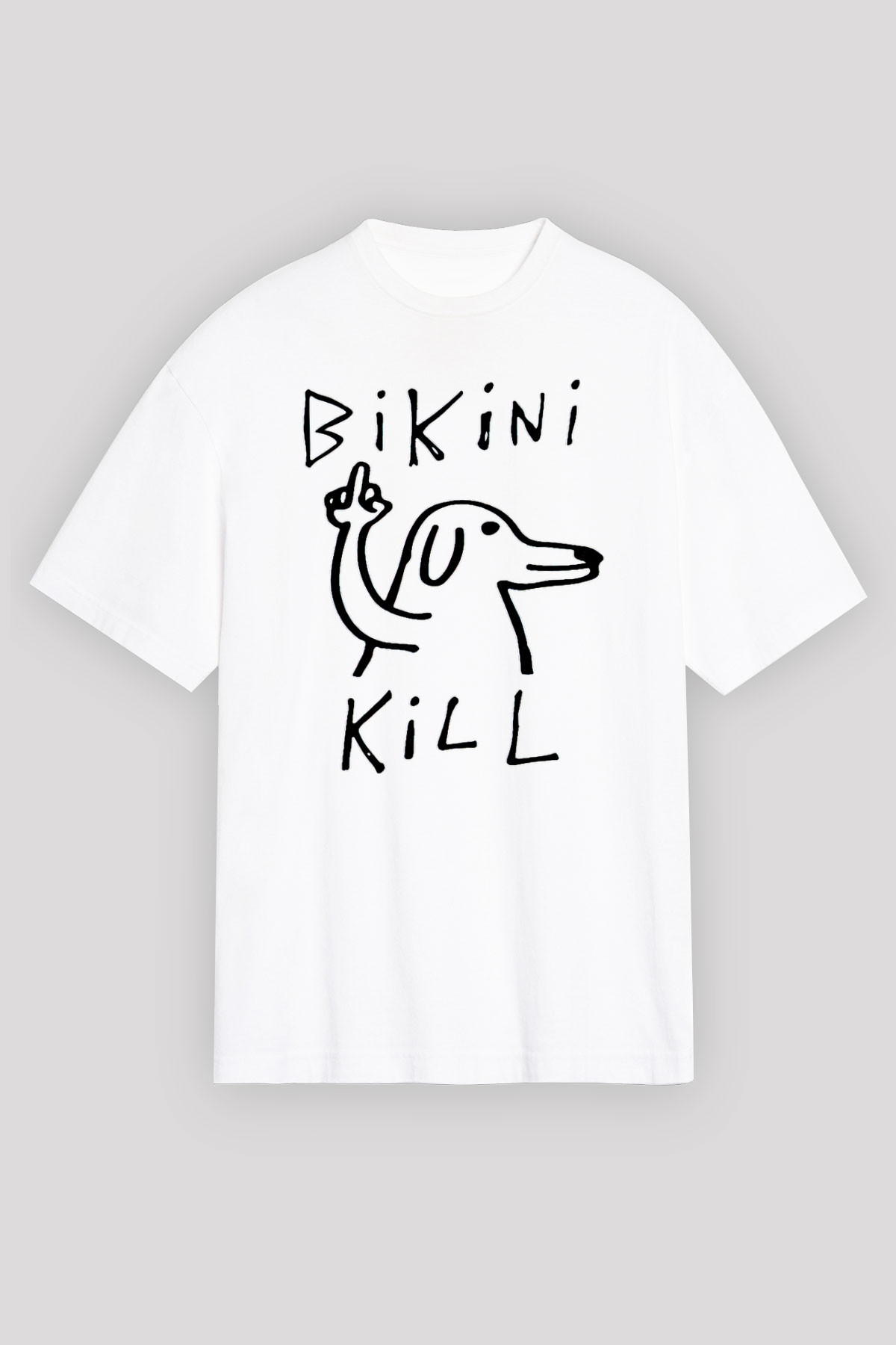 Bikini Kill Baskılı Beyaz Unisex Oversize Tişört - Tshirt