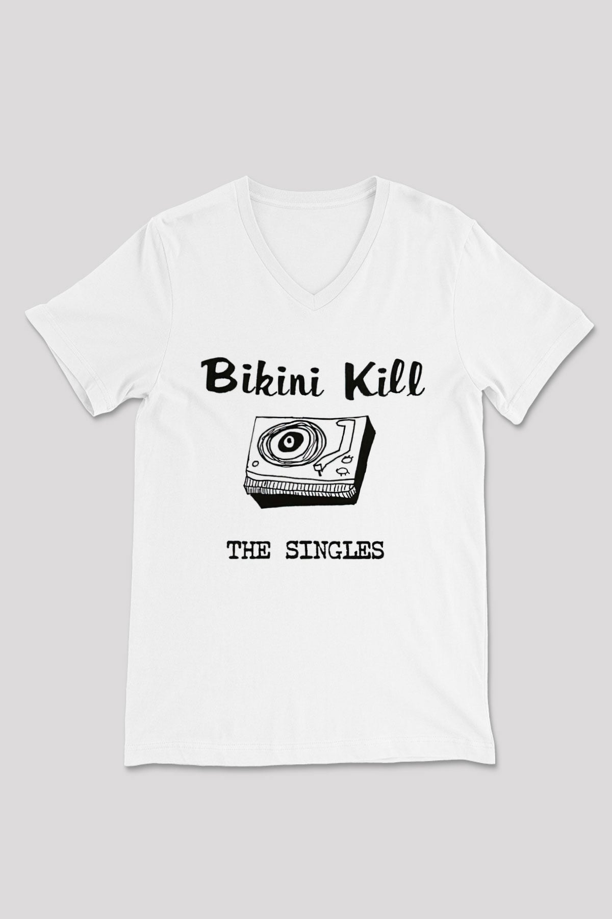 Bikini Kill Baskılı Beyaz Unisex V Yaka Tişört - Tshirt