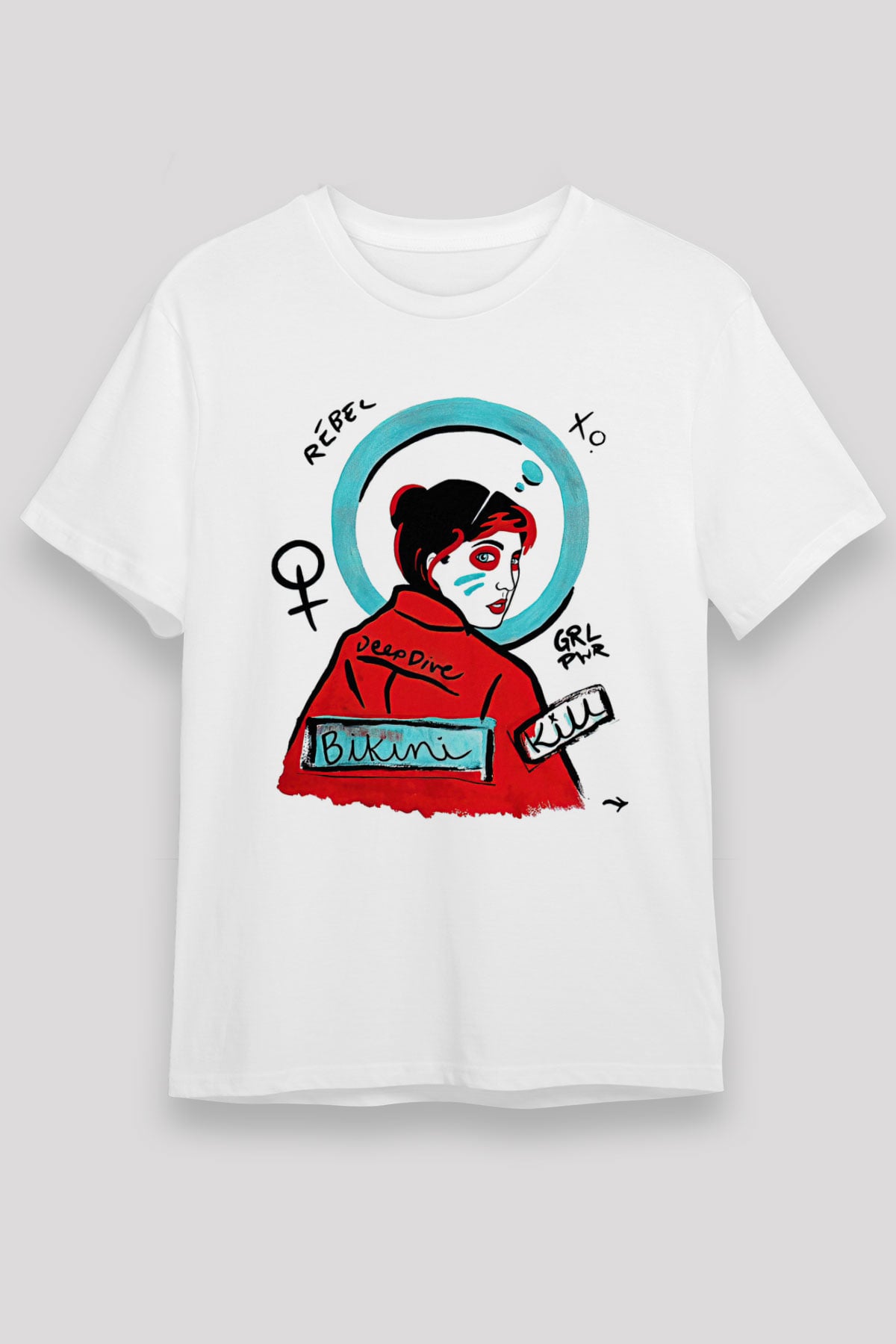 Bikini Kill Baskılı Unisex Beyaz Tişört - Tshirt