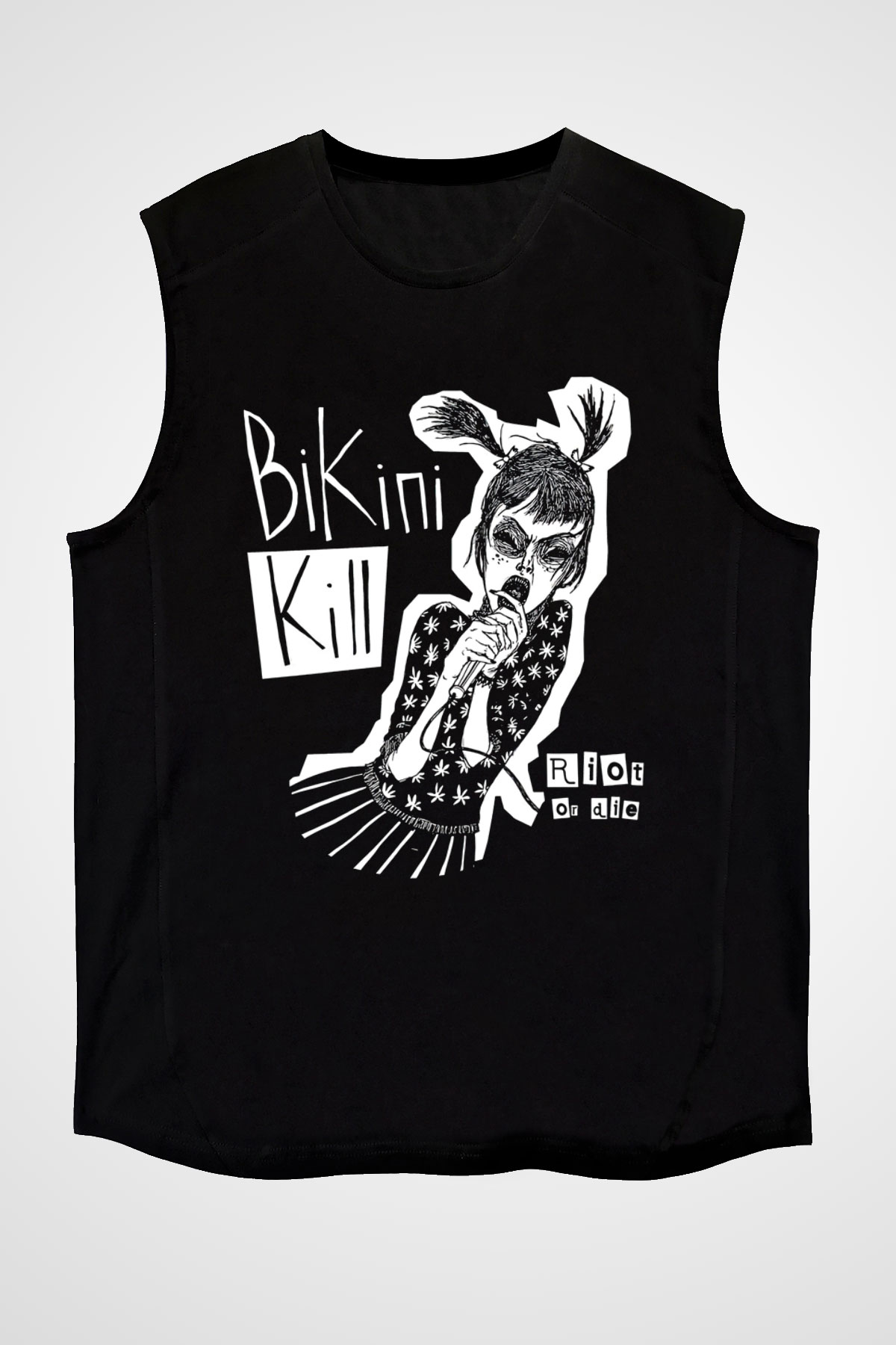 Bikini Kill Baskılı Unisex Siyah Kolsuz Tişört - Tshirt