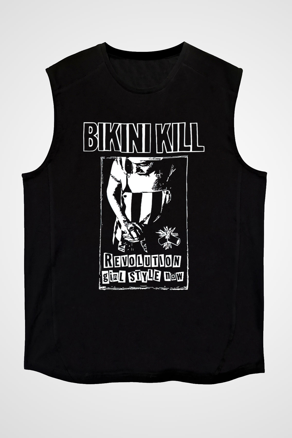 Bikini Kill Baskılı Unisex Siyah Kolsuz Tişört - Tshirt