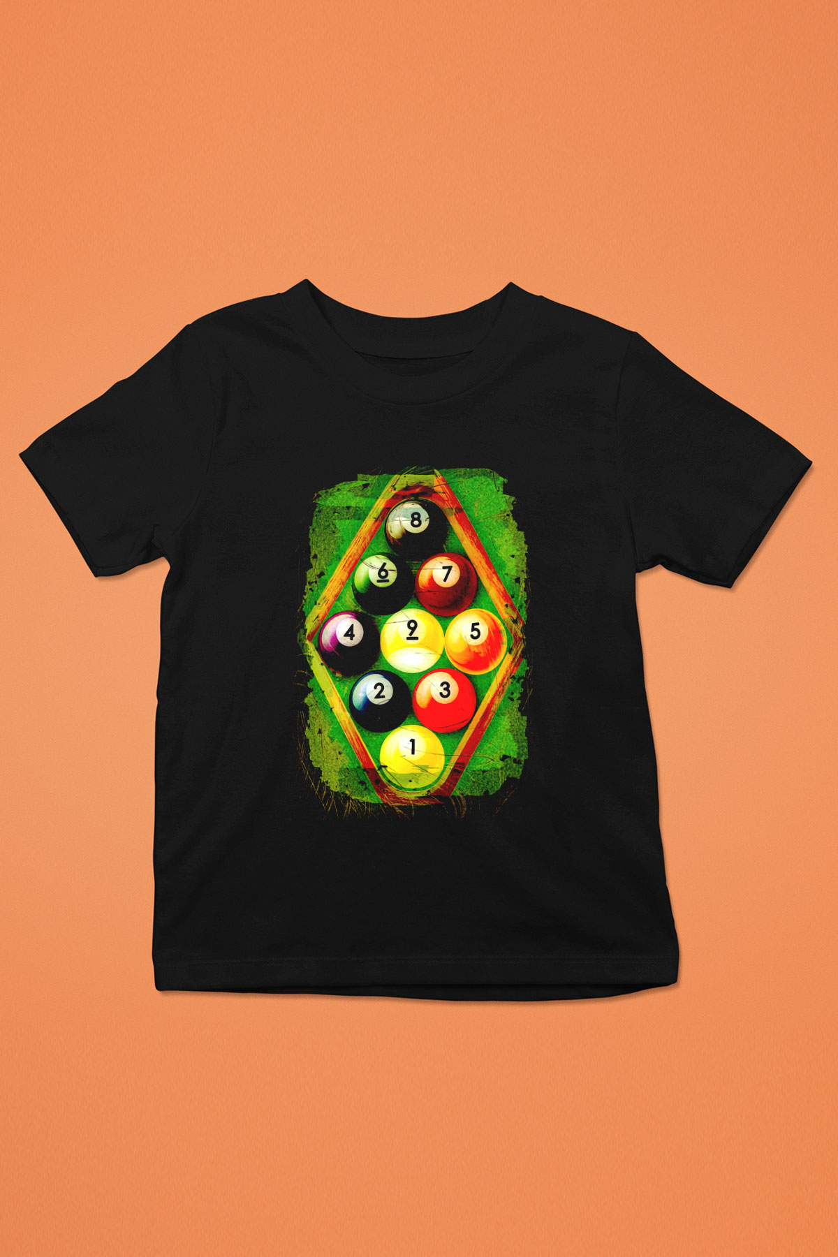 Bilardo Baskılı Siyah Unisex Çocuk Tişört