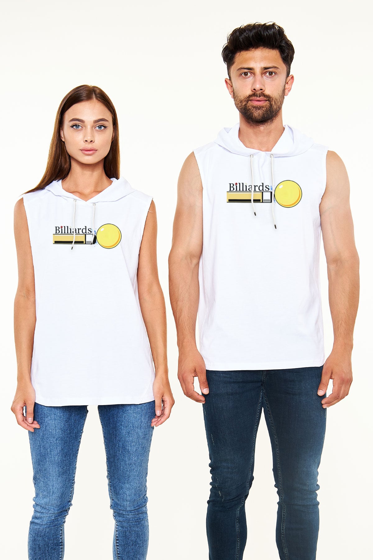 Bilardo Beyaz Unisex Kapüşonlu Kolsuz Tişört