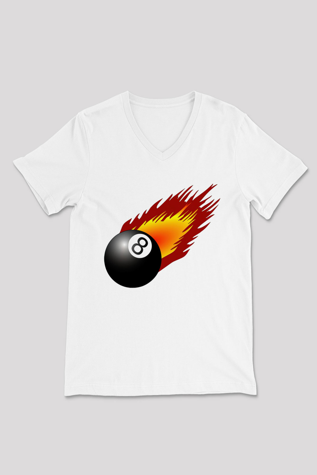Bilardo Beyaz Unisex V Yaka Tişört