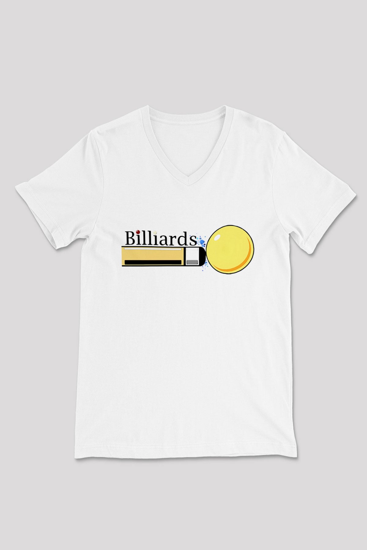Bilardo Beyaz Unisex V Yaka Tişört T-Shirt