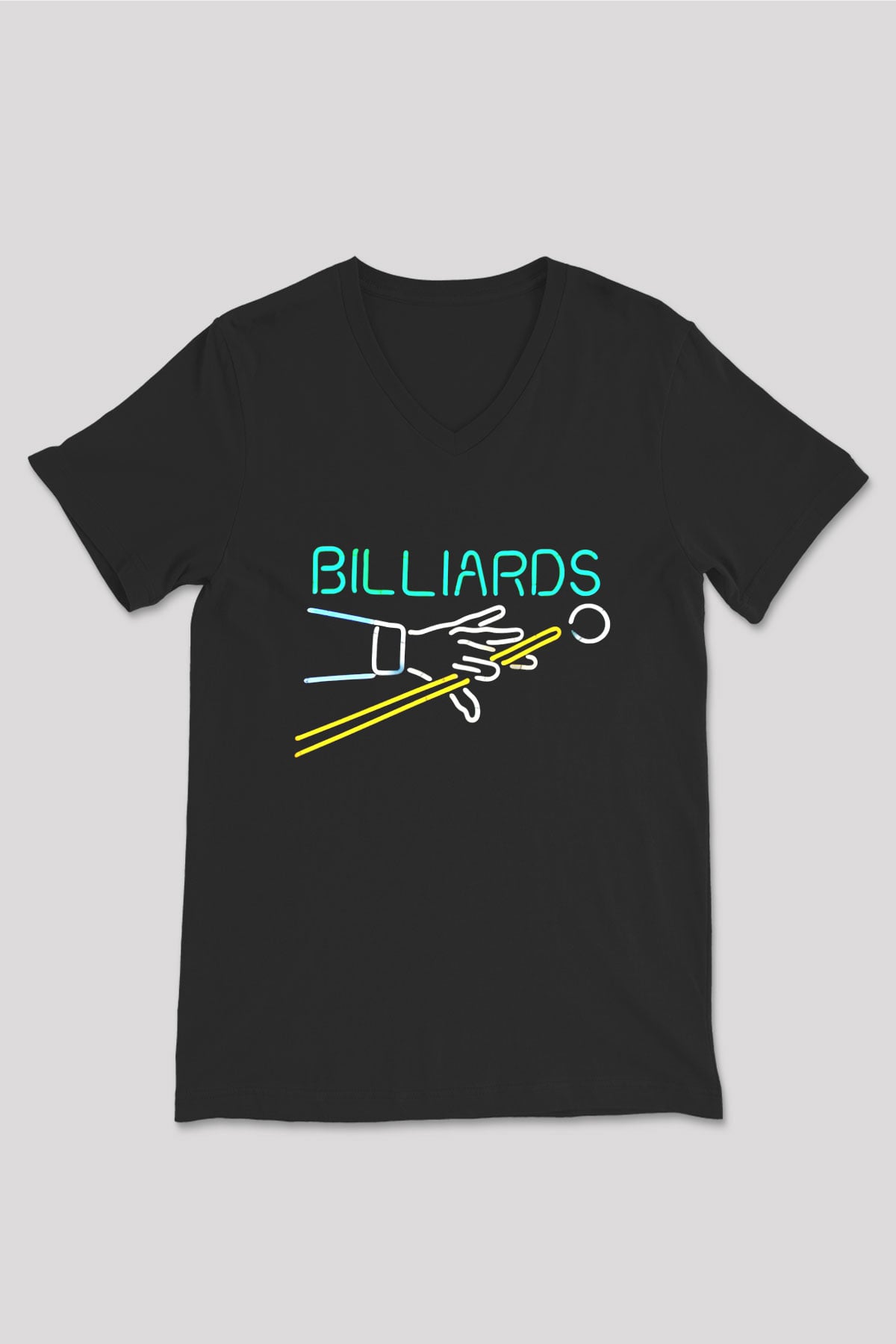 Bilardo Siyah Unisex V Yaka Tişört T-Shirt