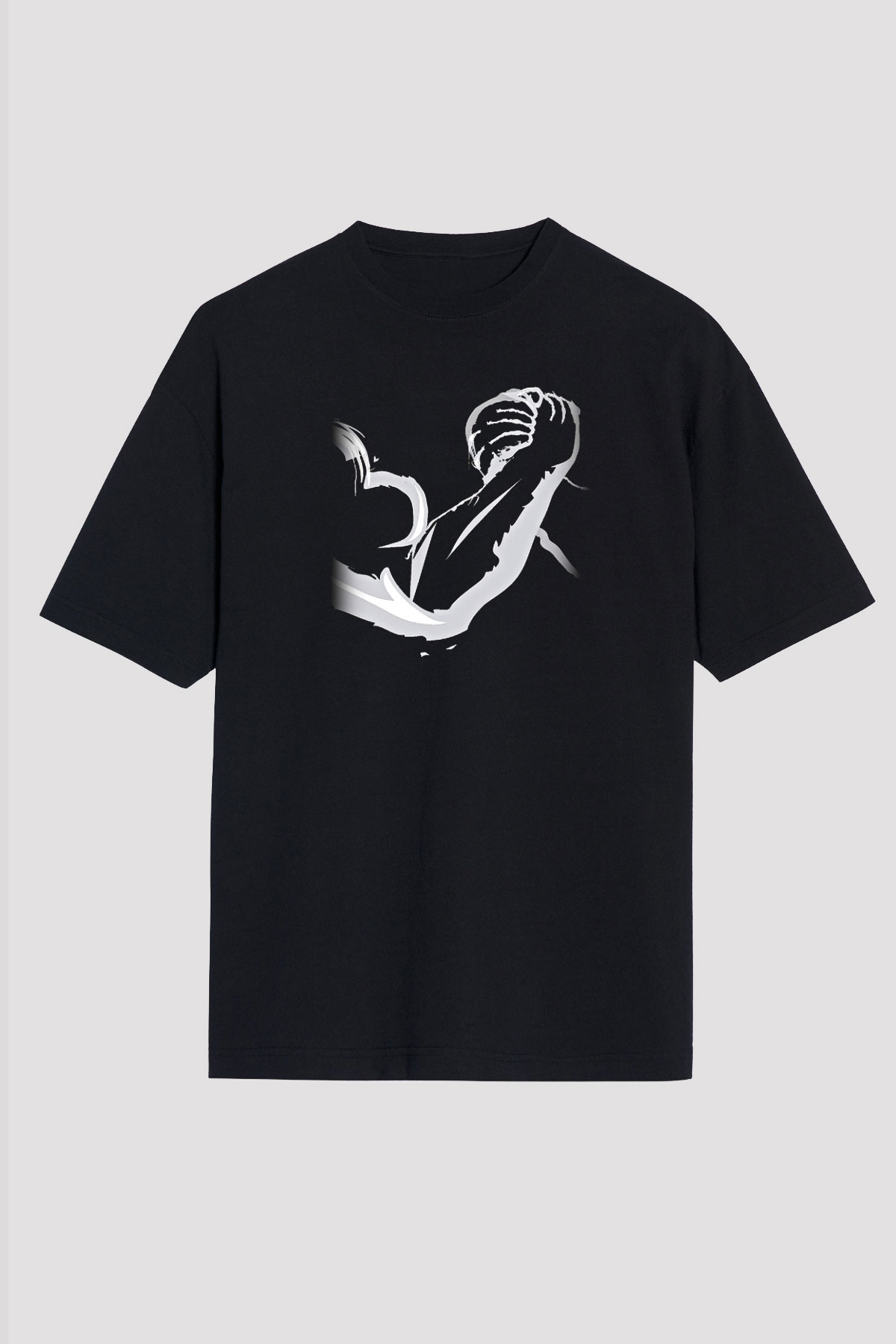 Bilek Güreşi - Arm Wrestling Baskılı Unisex Siyah Oversize Tişört