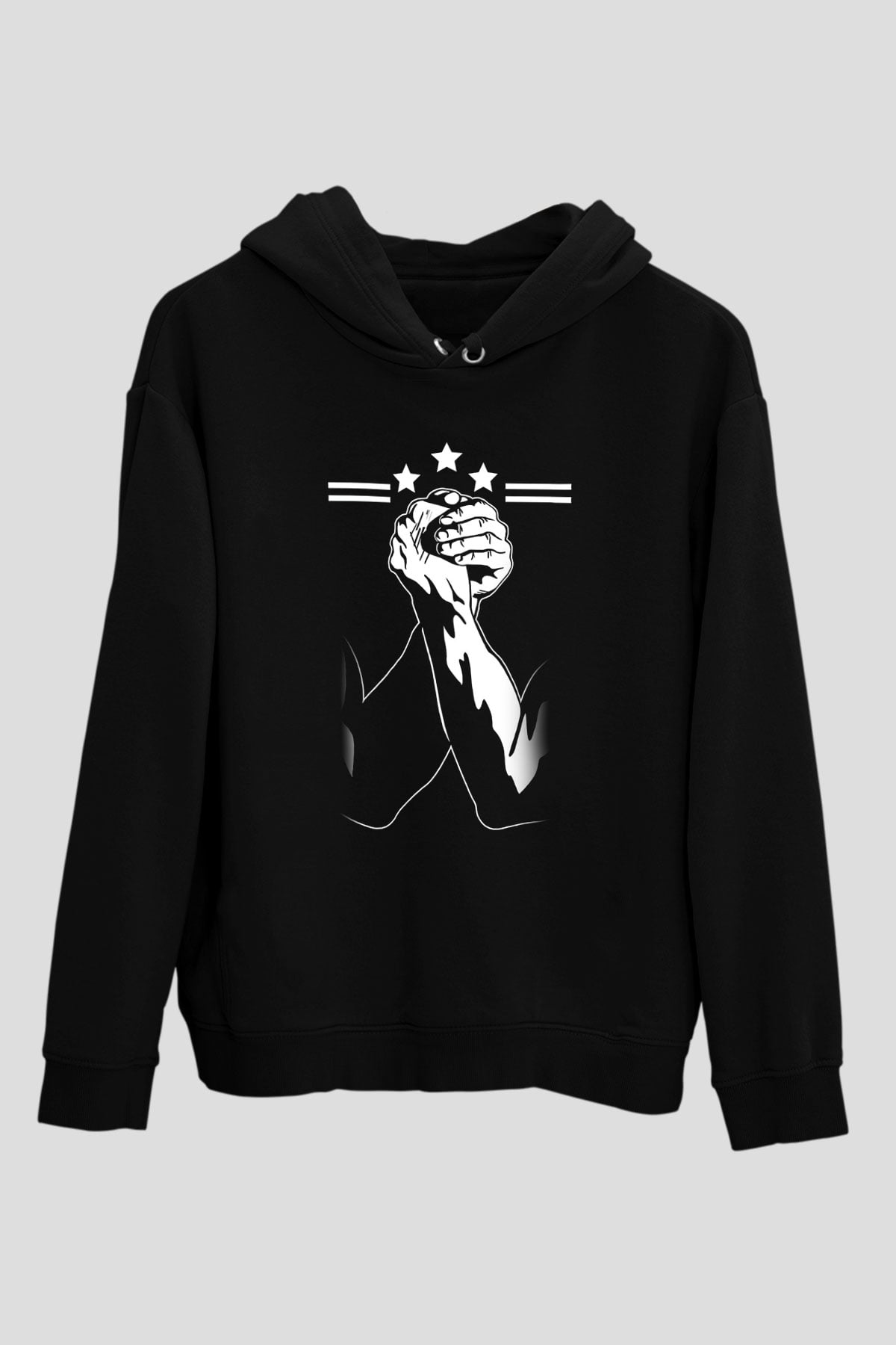 Bilek Güreşi - Arm Wrestling Baskılı Unisex Siyah Hoodie