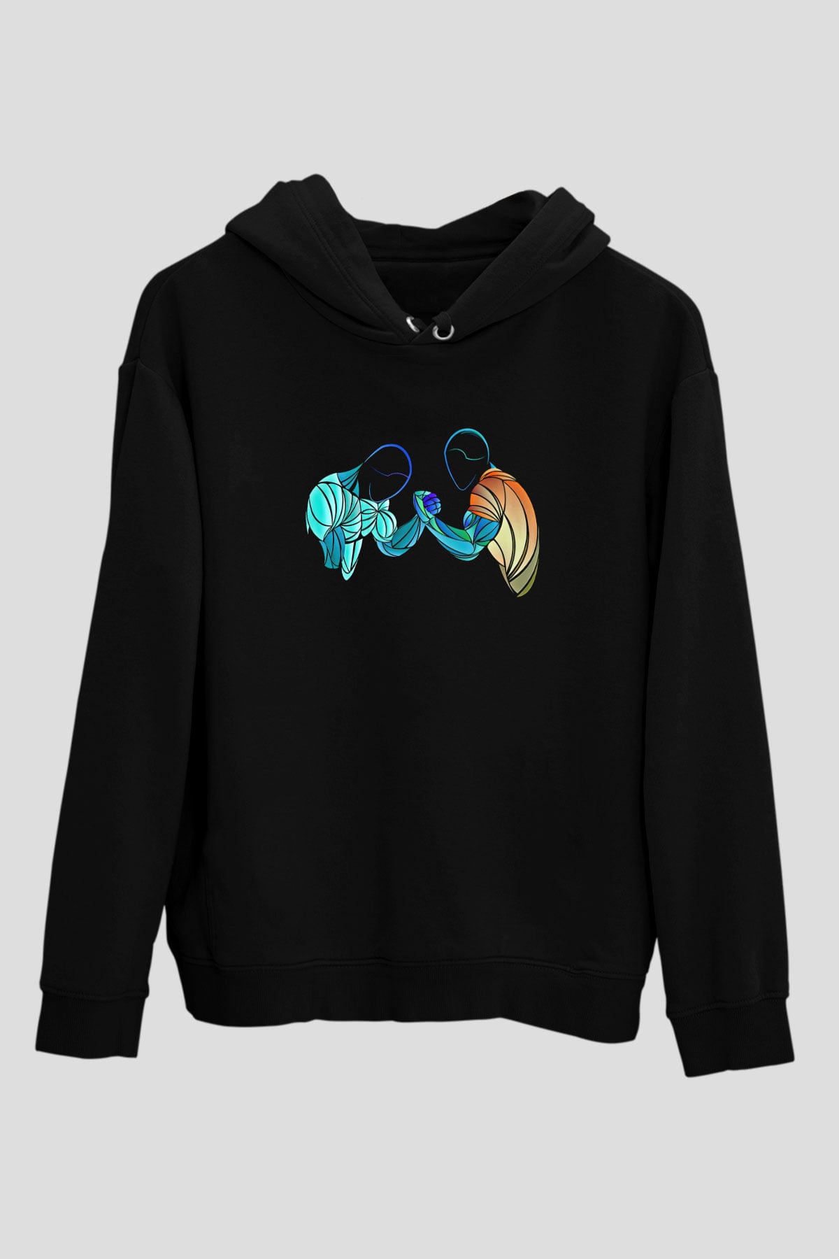 Bilek Güreşi - Arm Wrestling Baskılı Unisex Siyah Hoodie