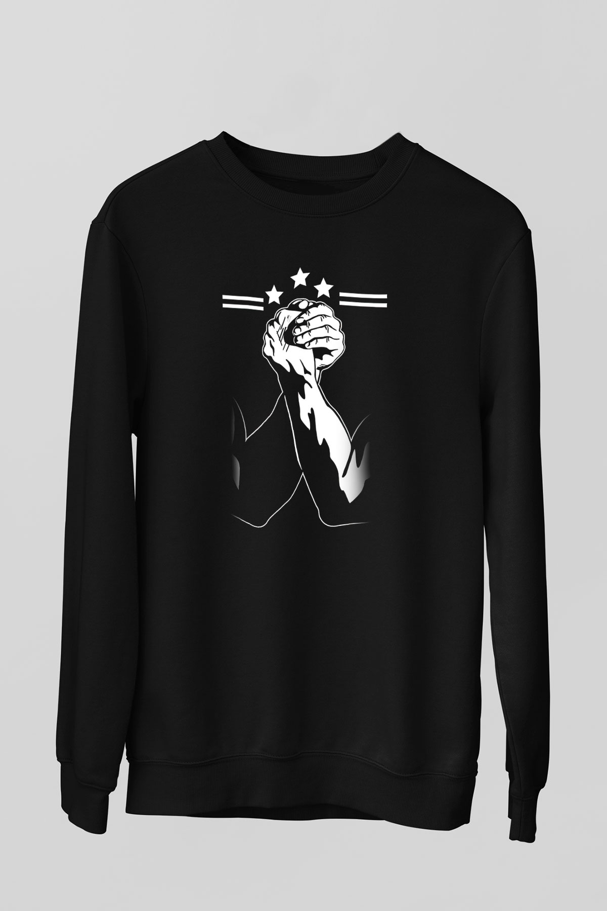 Bilek Güreşi - Arm Wrestling Baskılı Unisex Siyah Sweatshirt