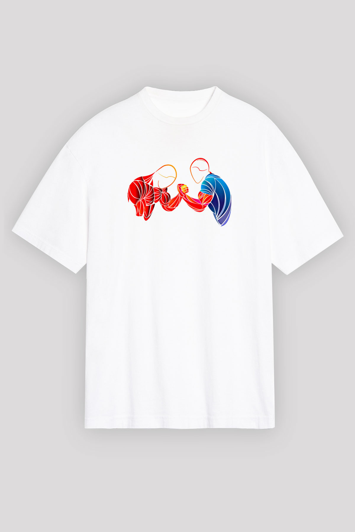 Bilek Güreşi Baskılı Unisex Beyaz Oversize Tişört - Tshirt