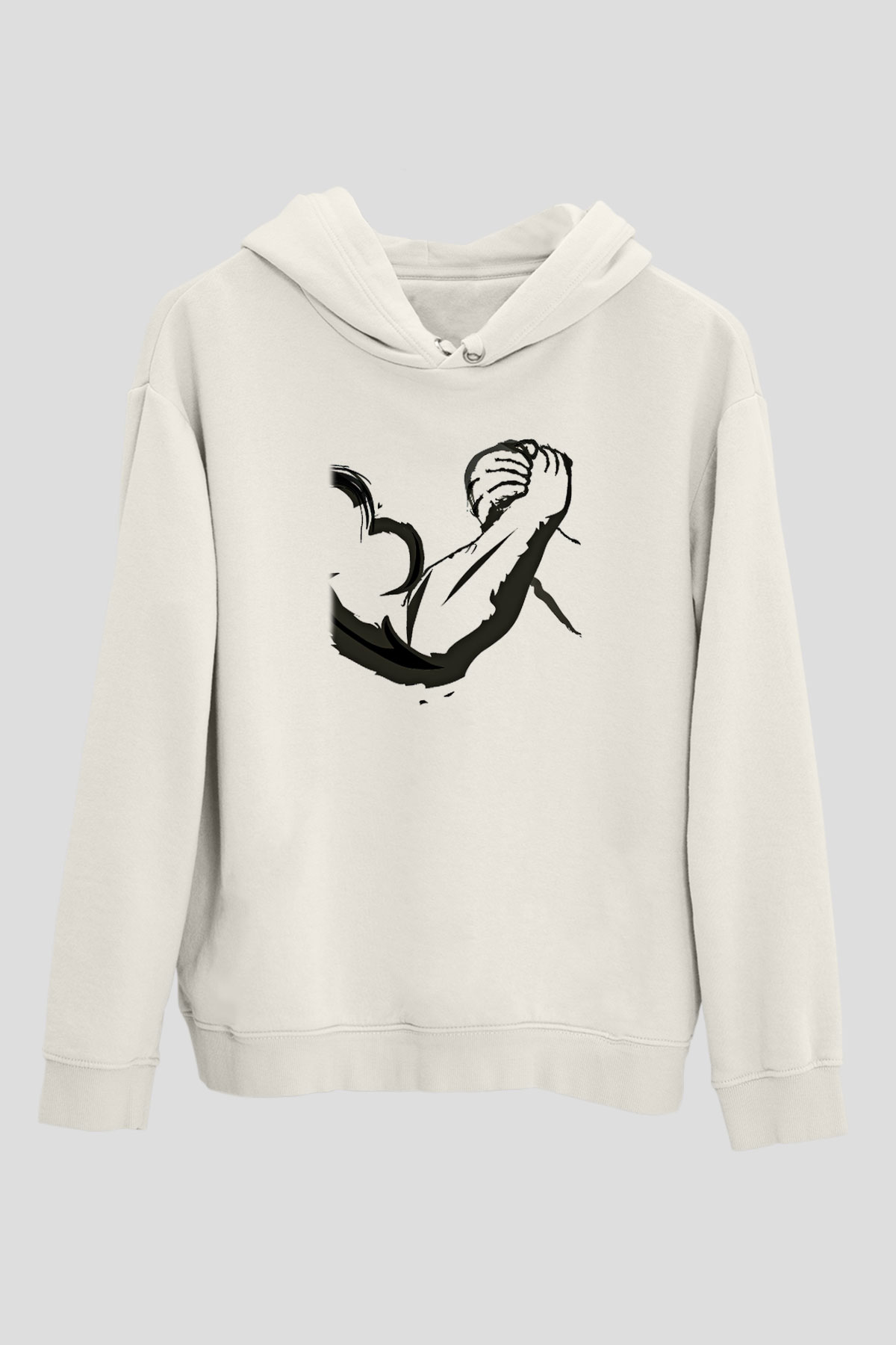 Bilek Güreşi Baskılı Unisex Ekru Hoodie