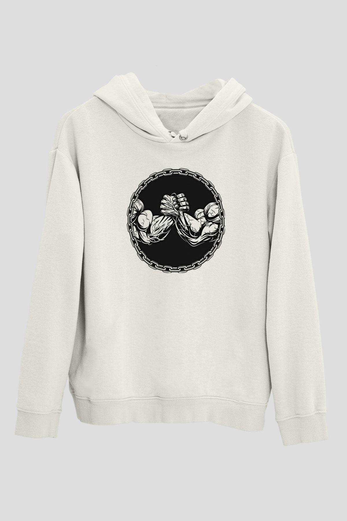 Bilek Güreşi Baskılı Unisex Ekru Hoodie