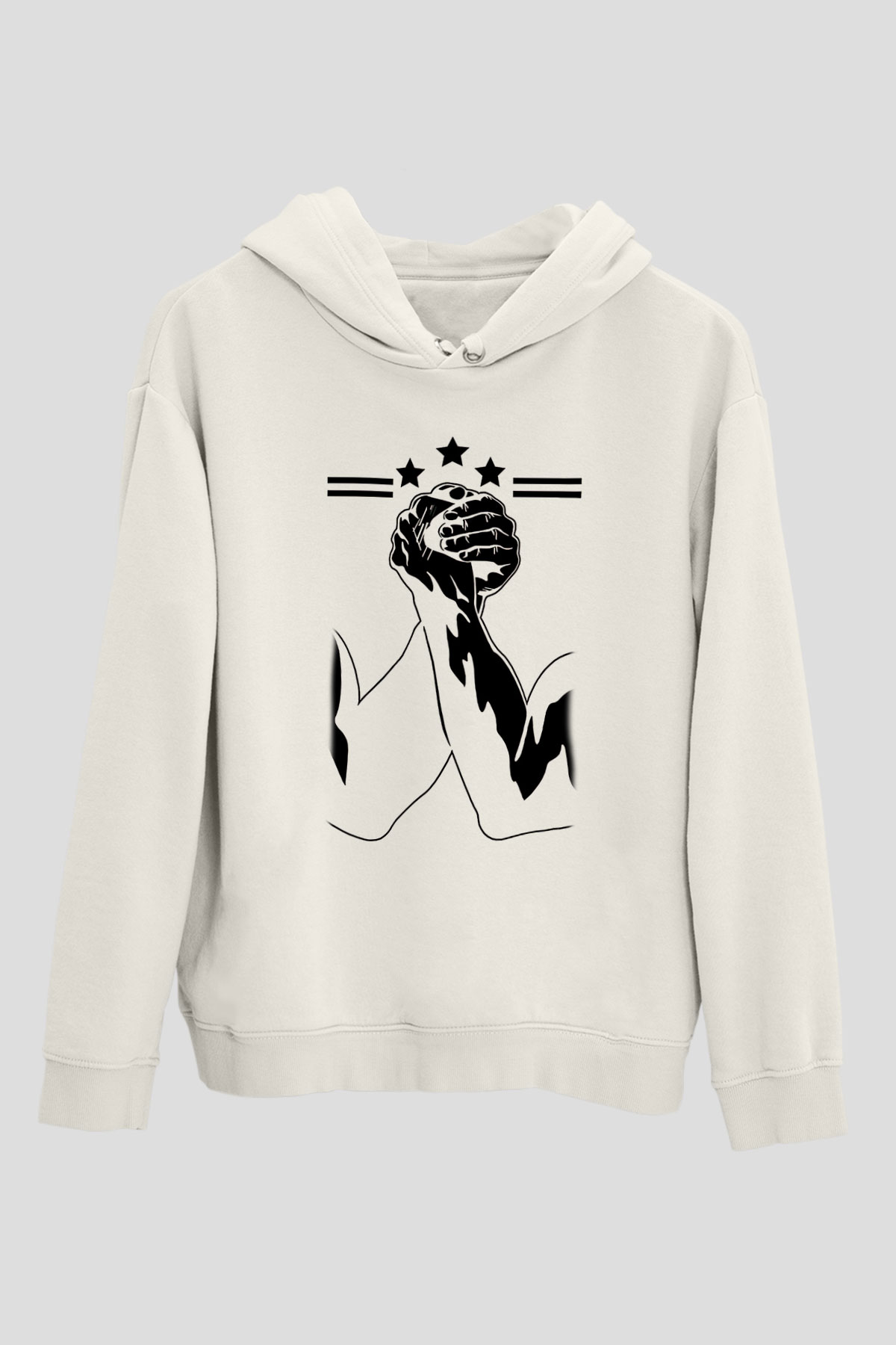Bilek Güreşi Baskılı Unisex Ekru Hoodie