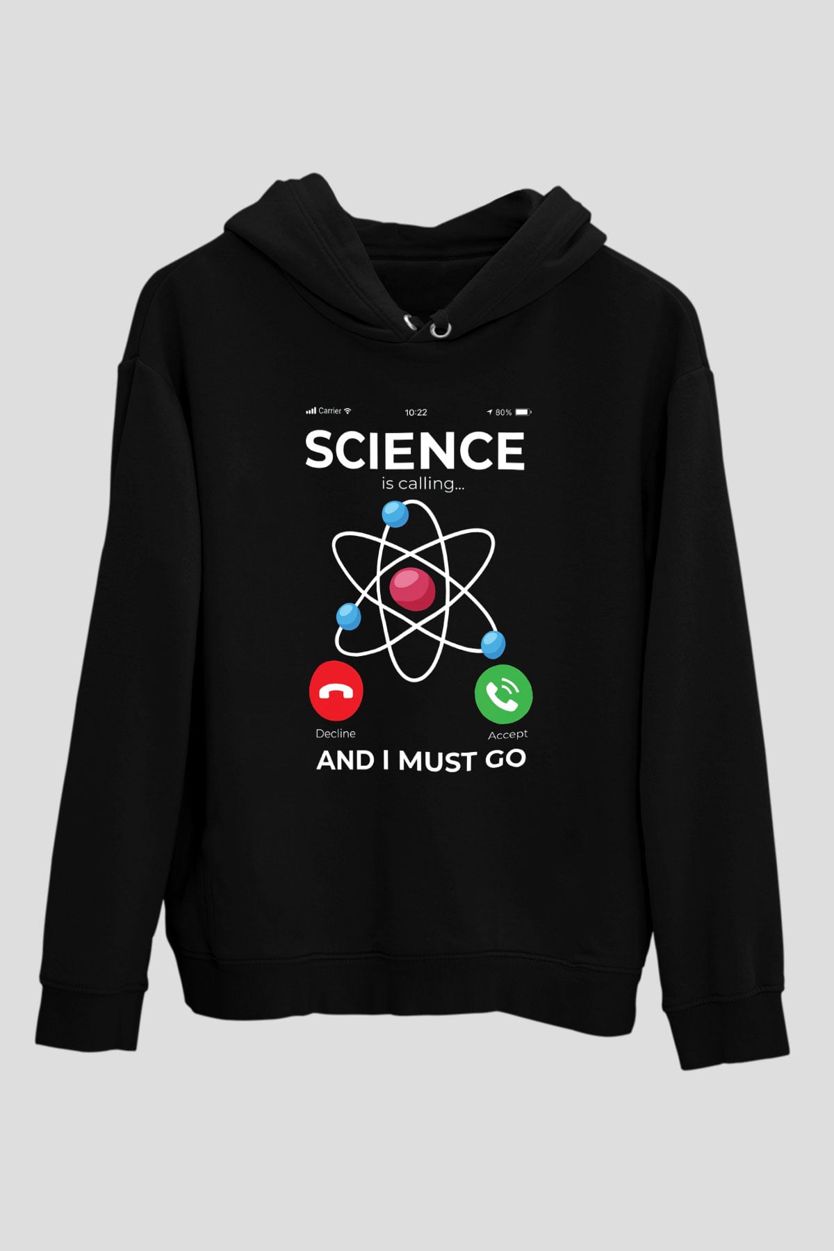 Bilim Arıyor Baskılı Unisex Siyah Hoodie
