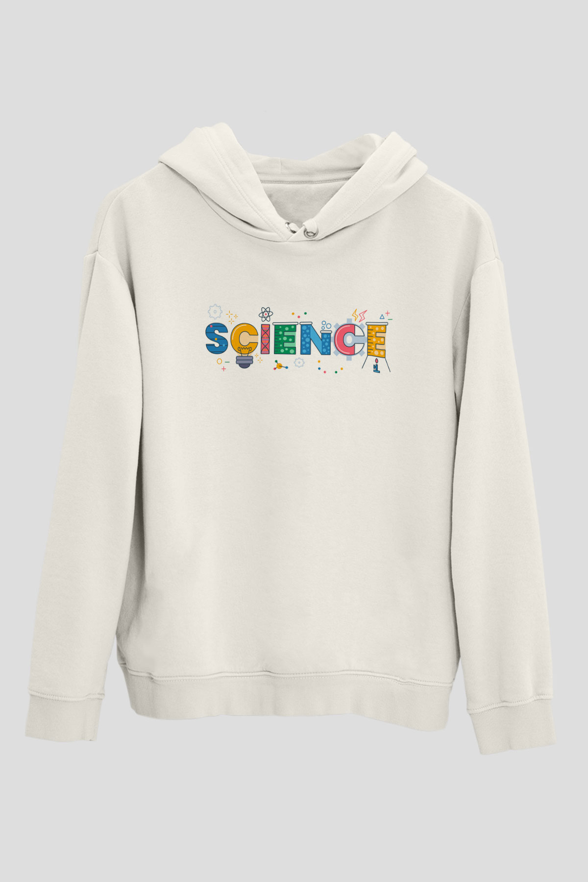 Bilim Atom Mıknatıs Baskılı Unisex Beyaz Hoodie