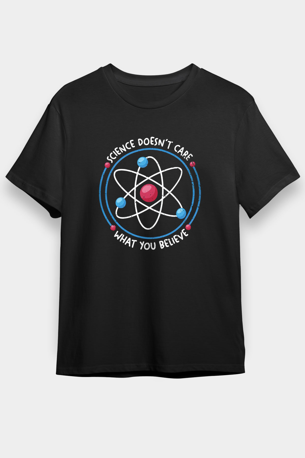 Bilim Atom Yazılı Baskılı Unisex Siyah Tişört - Tshirt
