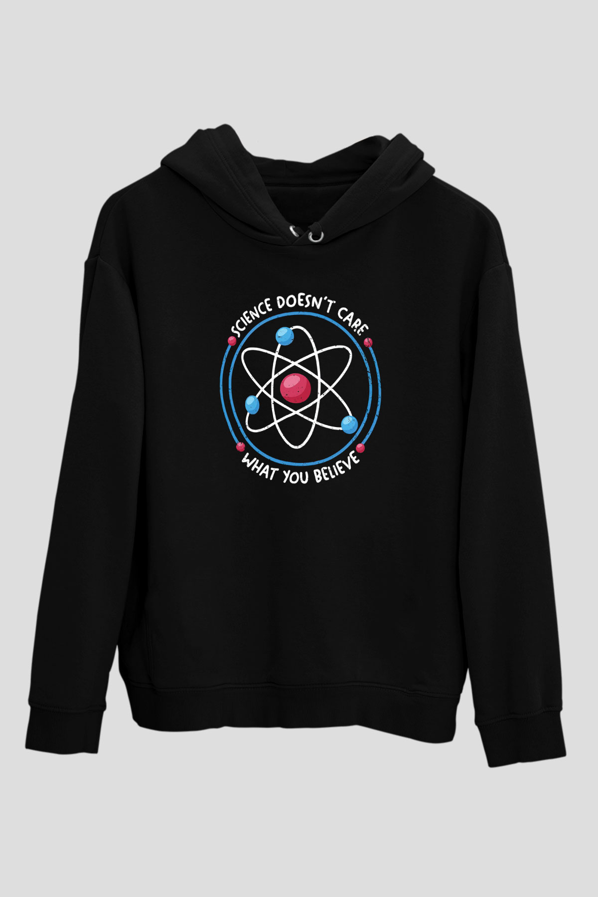 Bilim Atom Yazılı Baskılı Unisex Siyah Hoodie