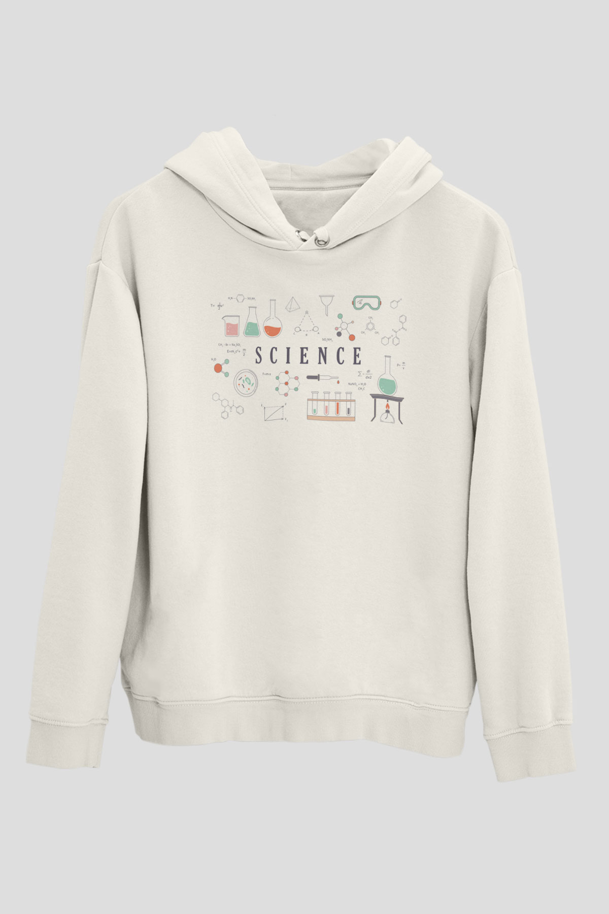 Bilim Deney Ekipmanları Baskılı Unisex Beyaz Hoodie