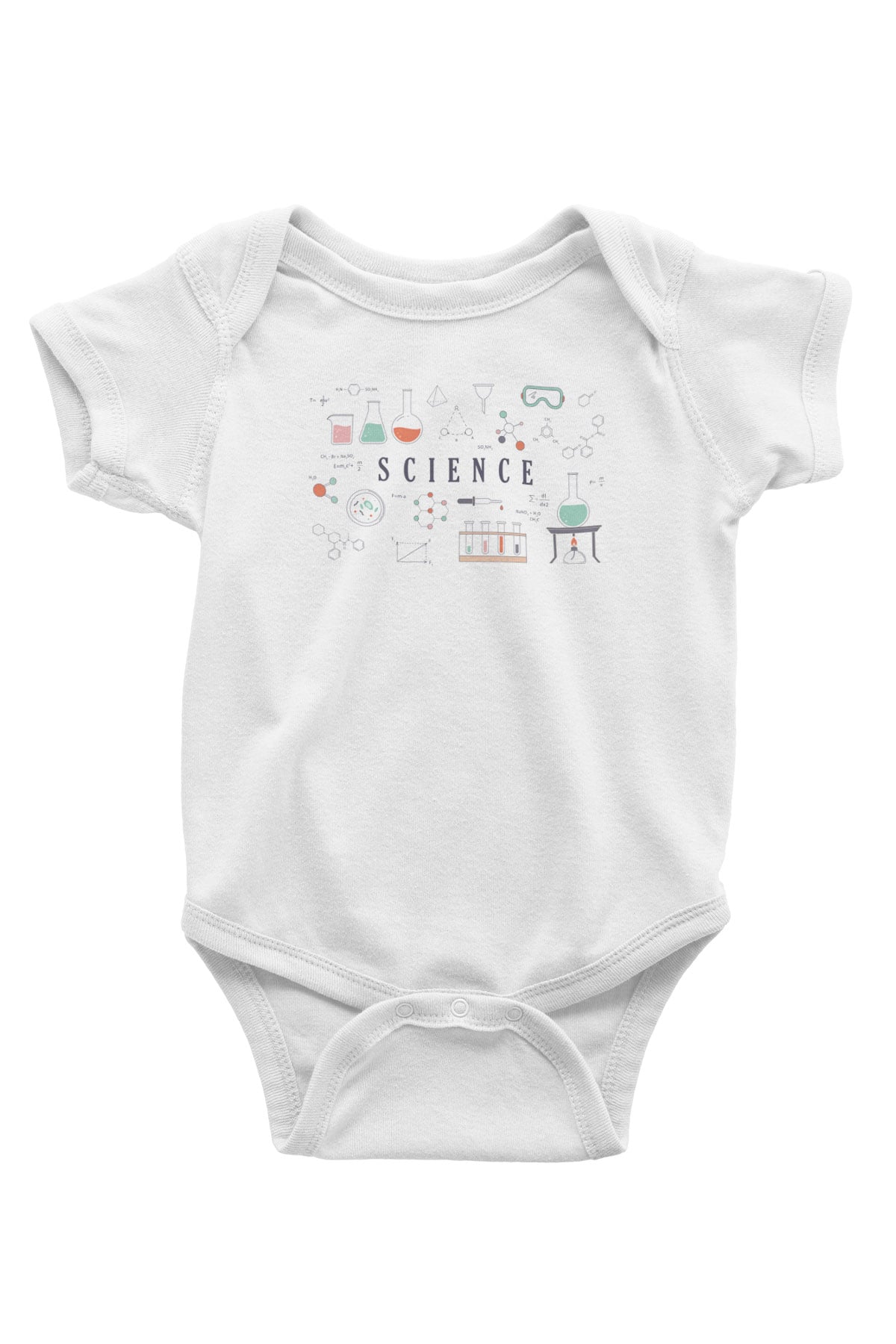 Bilim Deney Ekipmanları Baskılı Unisex Beyaz Bebek Body - Zıbın
