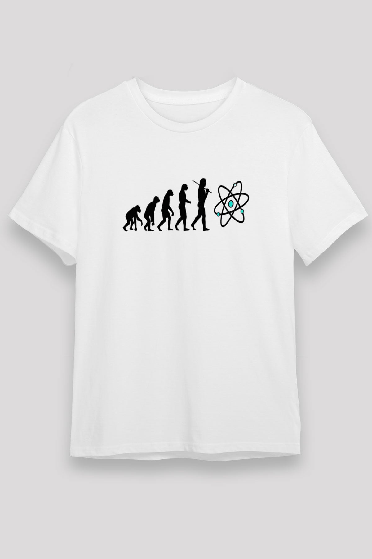 Bilim Evrim Atom Baskılı Unisex Beyaz Tişört - Tshirt