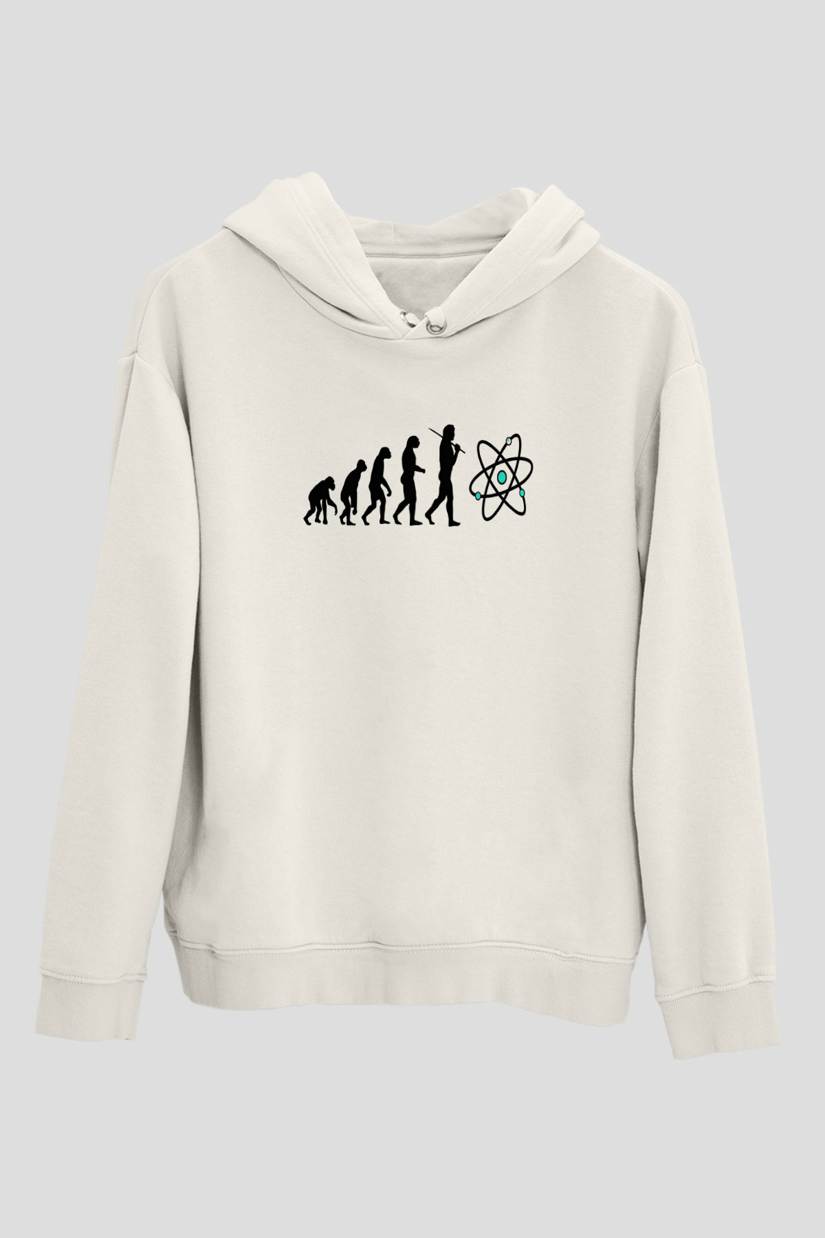 Bilim Evrim Atom Baskılı Unisex Ekru Hoodie