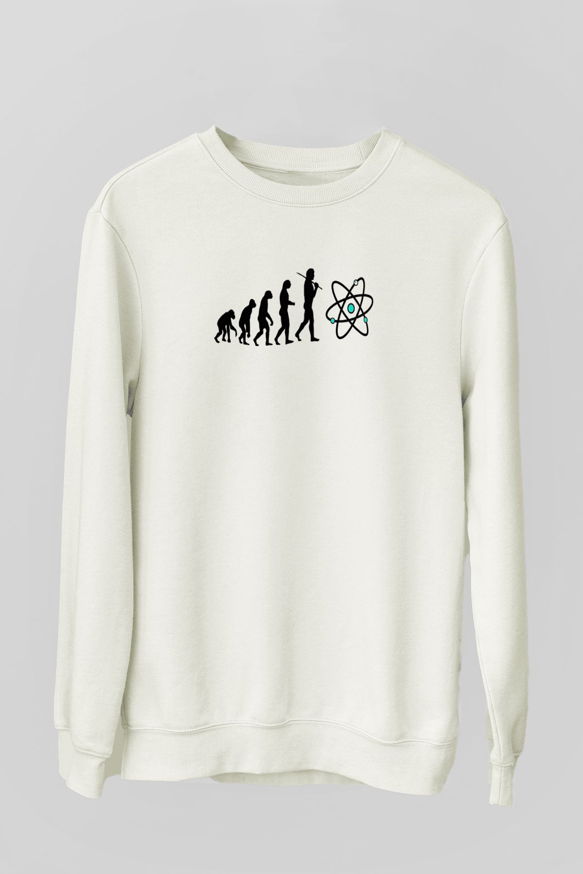 Bilim Evrim Atom Baskılı Unisex Ekru Sweatshirt
