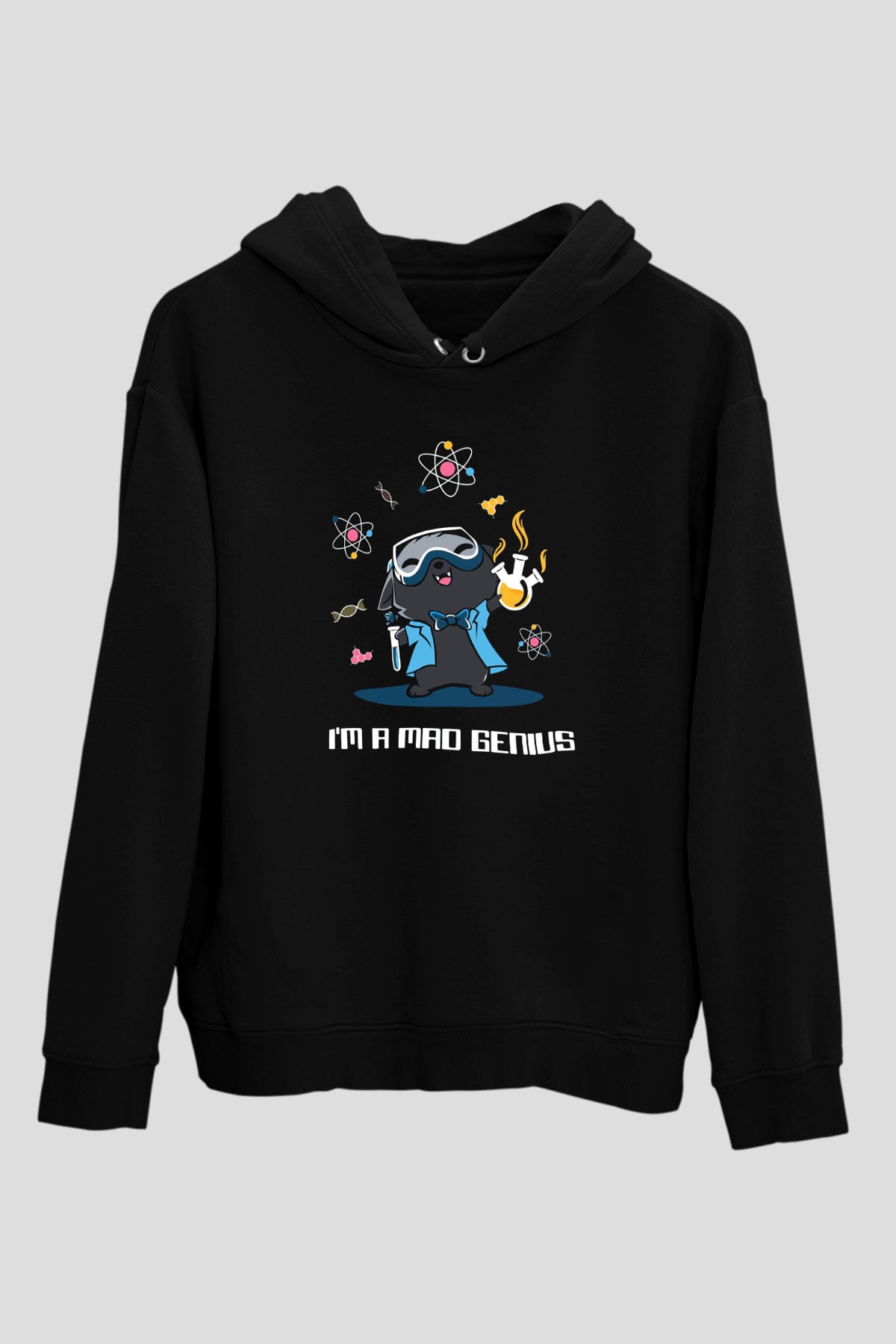 Bilim Kimya Biyoloji Baskılı Unisex Siyah Hoodie