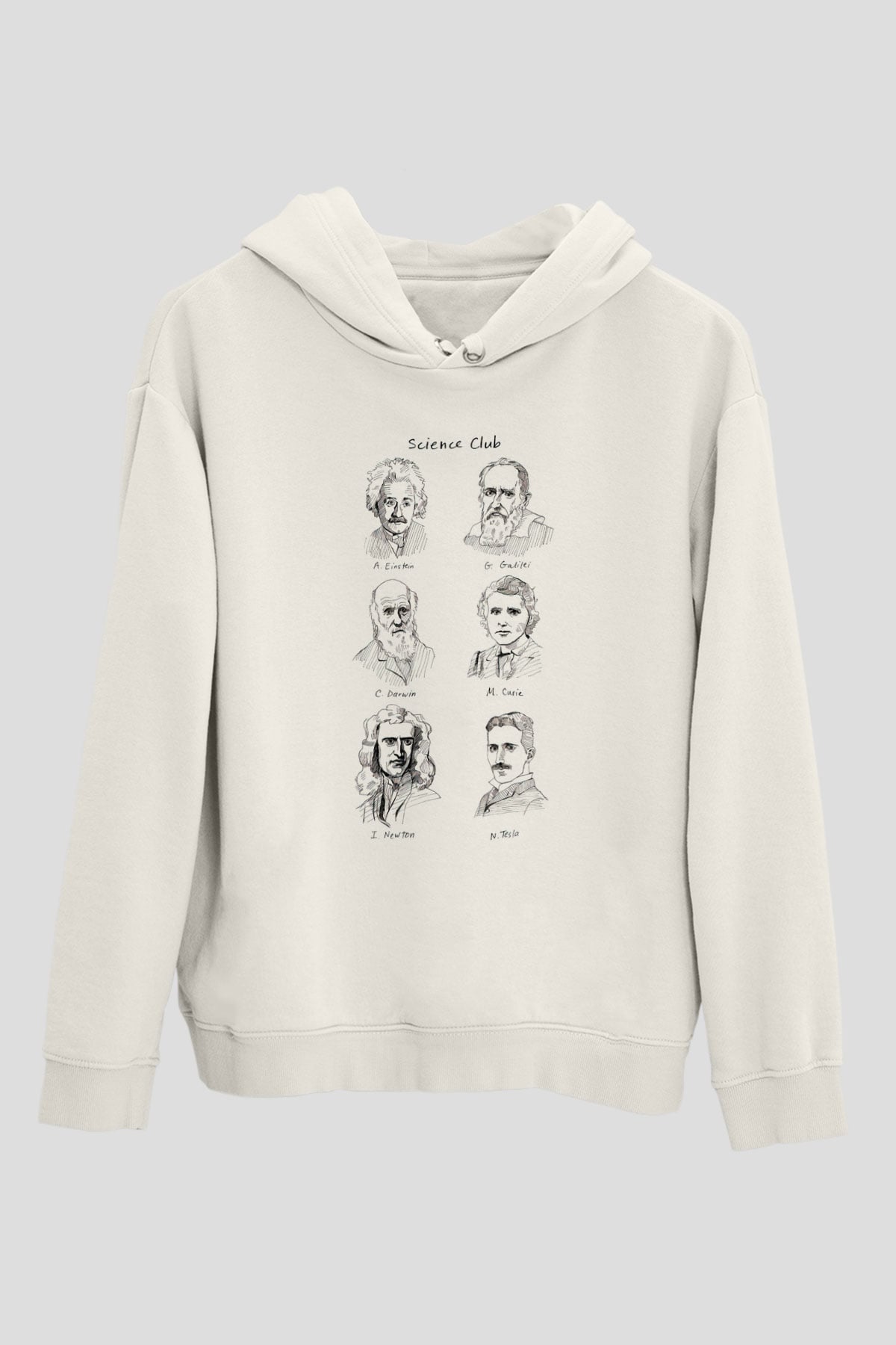 Bilim Kulübü Fizikçiler Baskılı Unisex Beyaz Hoodie