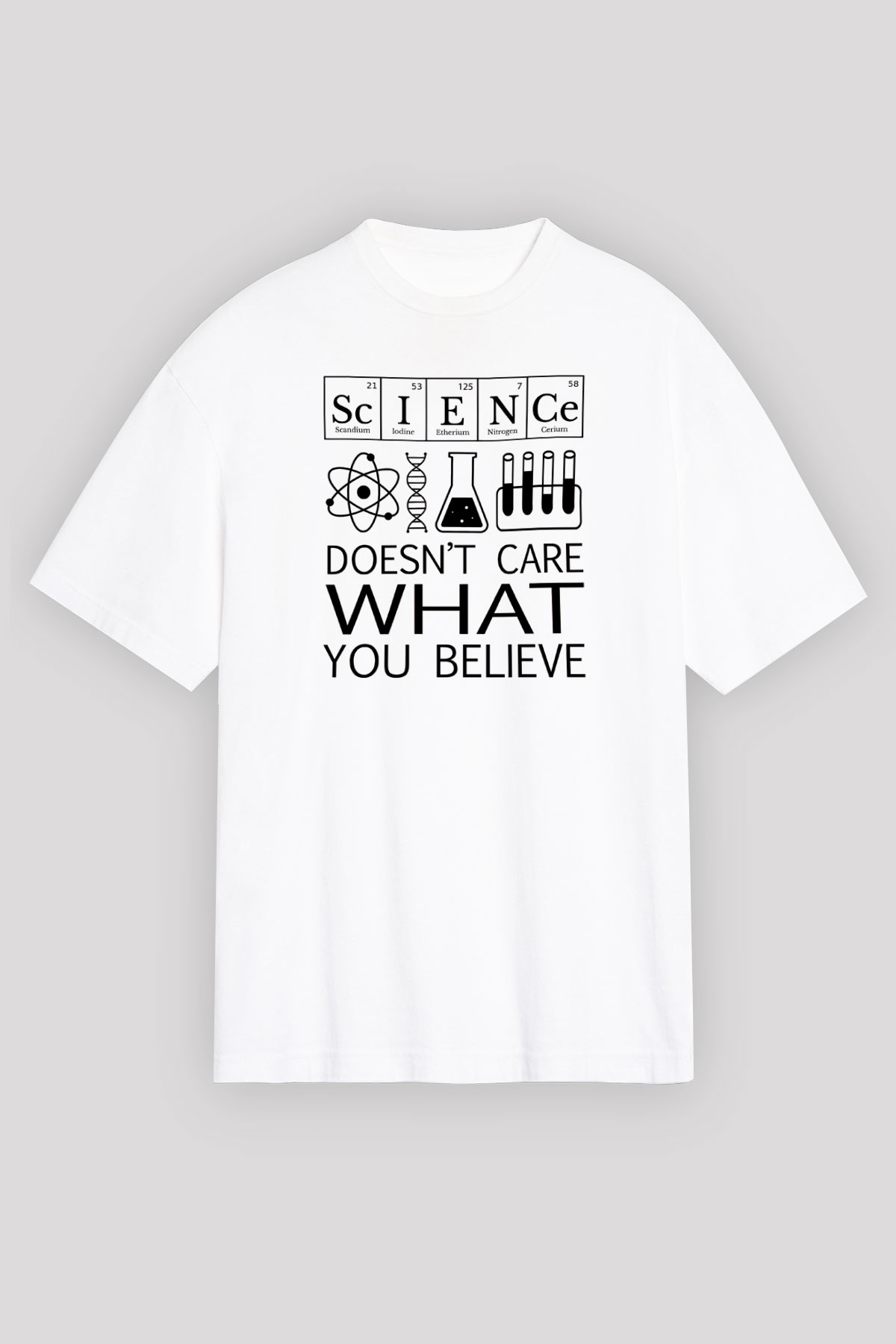 Bilim Laboratuar Araçları Baskılı Unisex Oversize Beyaz Tişört - Tshirt