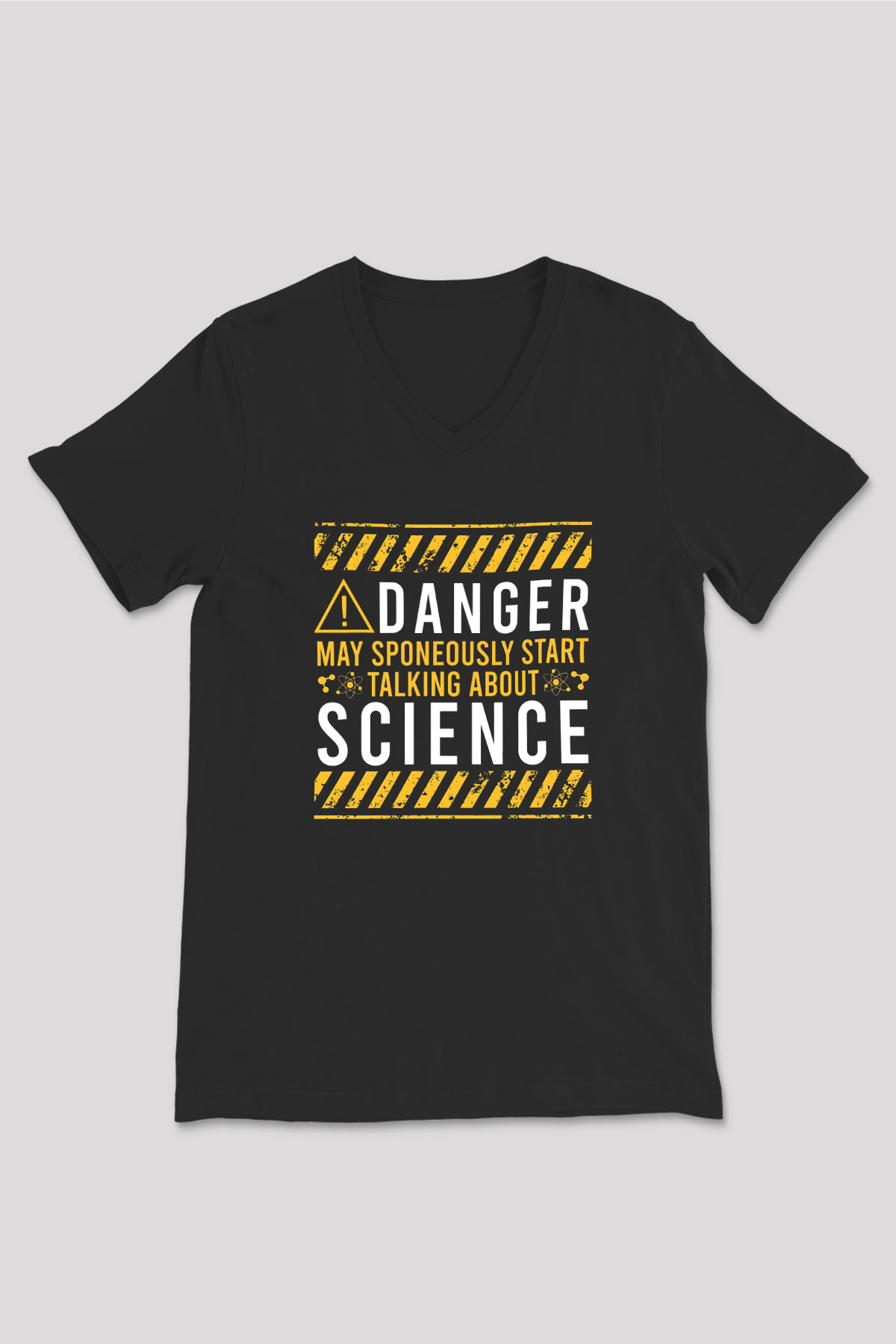 Bilim Tehlikeli Baskılı Unisex V Yaka Siyah Tİşört - Tshirt