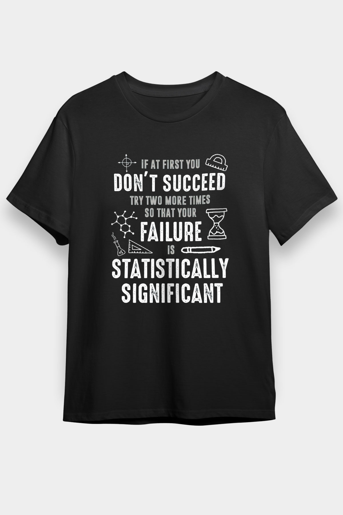 Bilim Yazı Baskılı Unisex Siyah Tişört - Tshirt