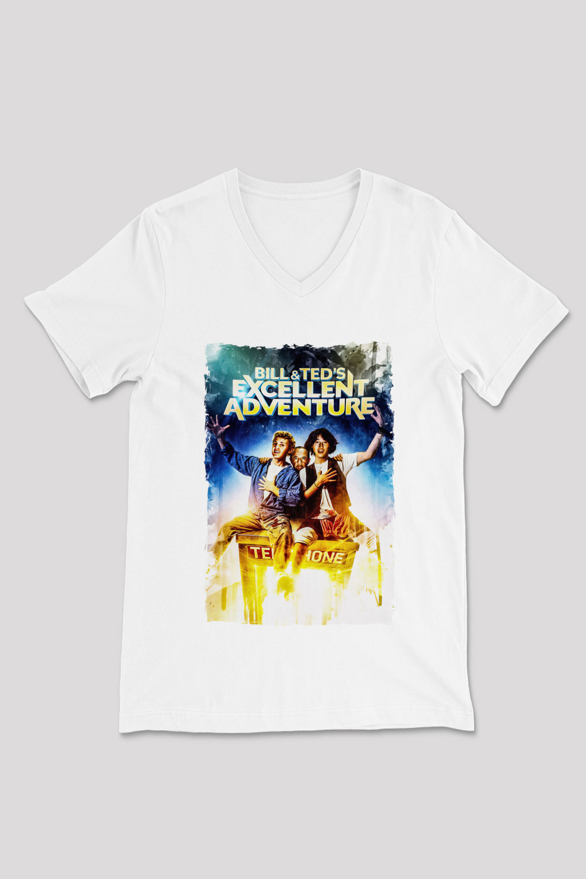 Bill and Ted's Excellent Adventure Beyaz Unisex  V Yaka Tişört