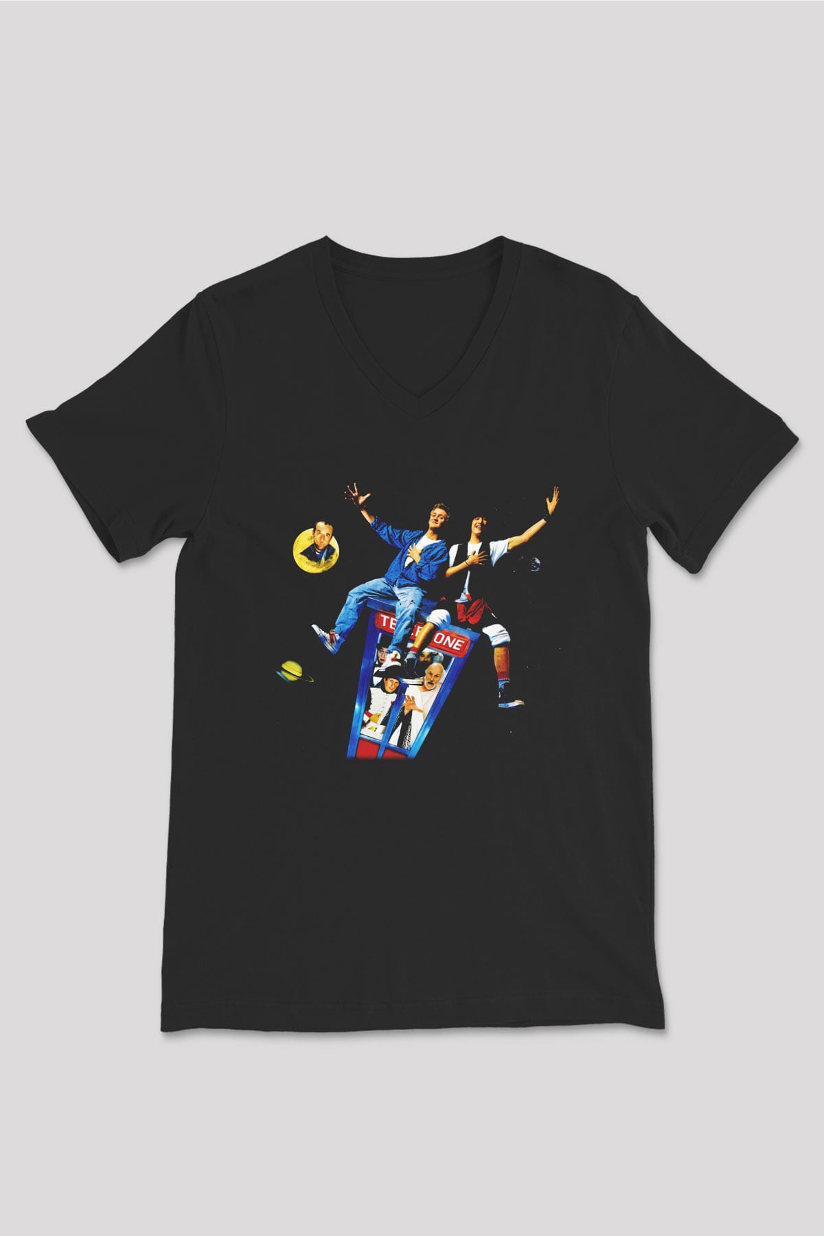 Bill and Ted's Excellent Adventure Siyah Unisex V Yaka Tişört