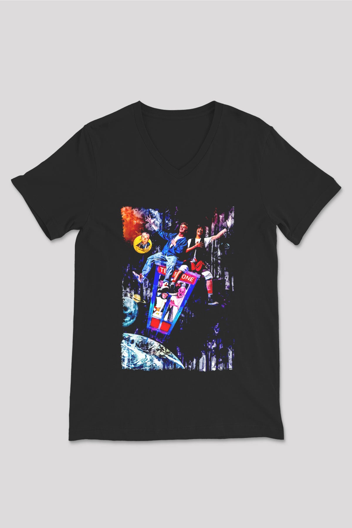 Bill and Ted's Excellent Adventure Siyah Unisex  V Yaka Tişört