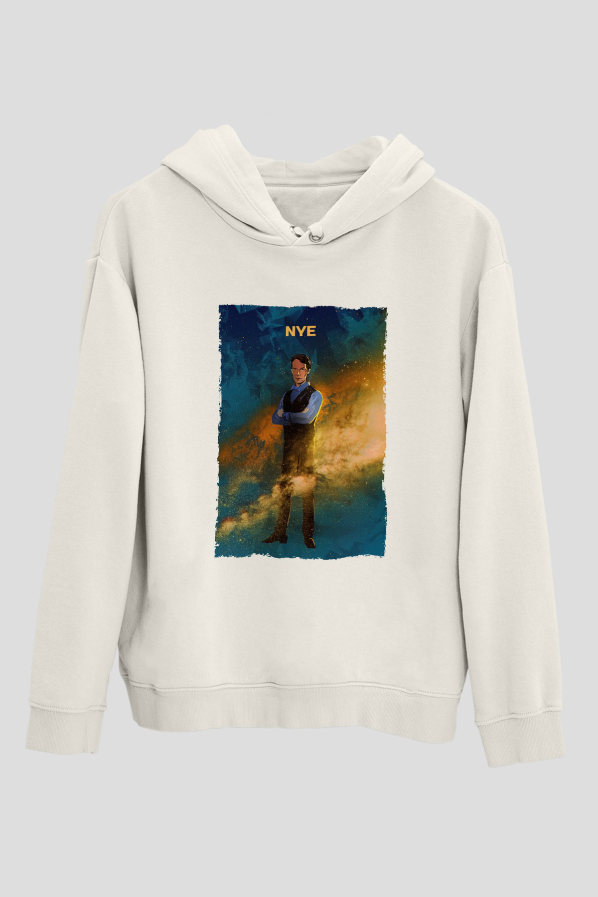 Bill Nye Baskılı Unisex Ekru Hoodie