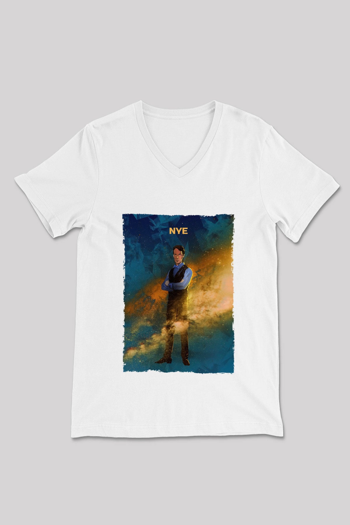 Bill Nye Baskılı Unisex V Yaka Beyaz Tişört - Tshirt