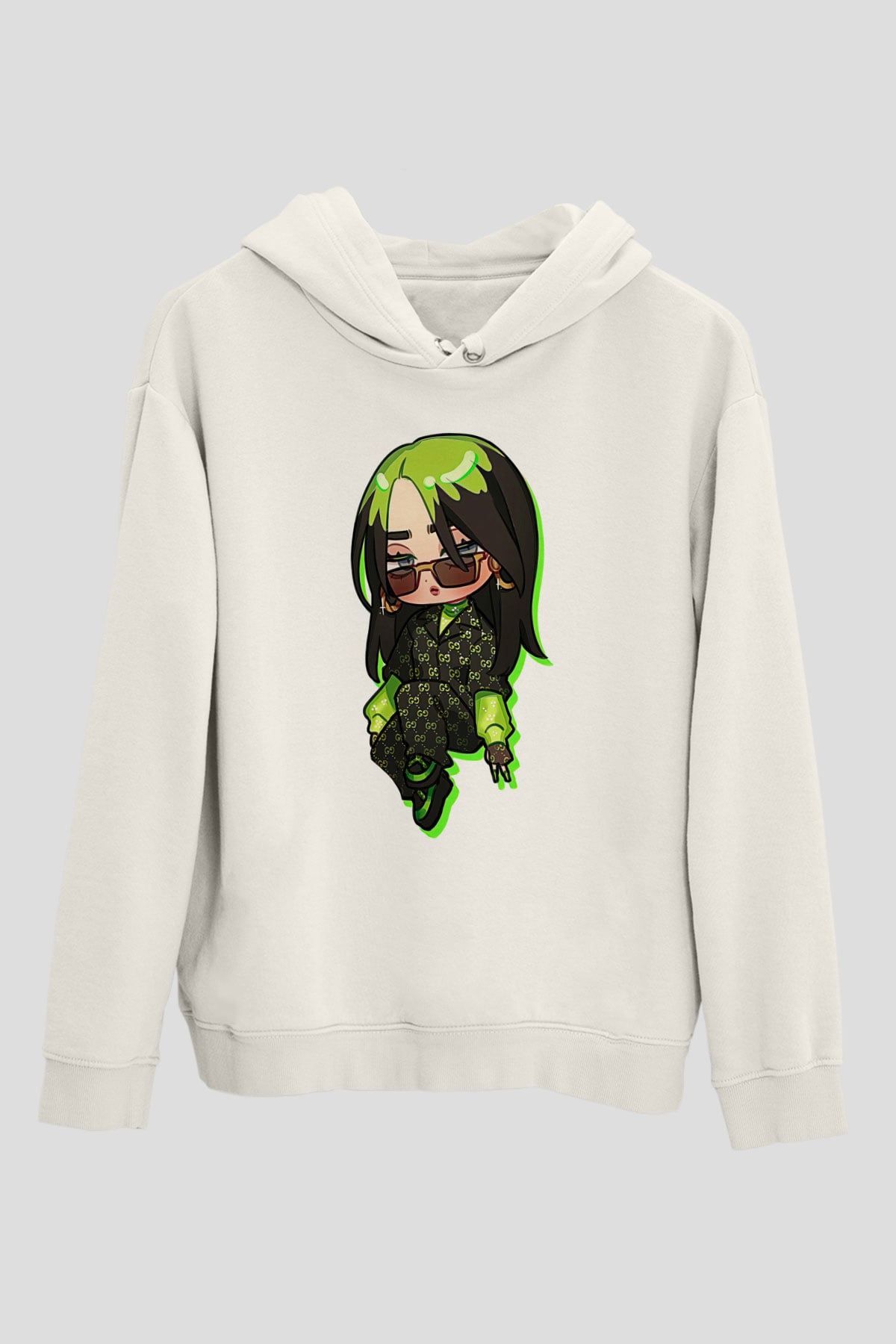 Billie Eilish Baskılı Beyaz Unisex Kapüşonlu Sweatshirt