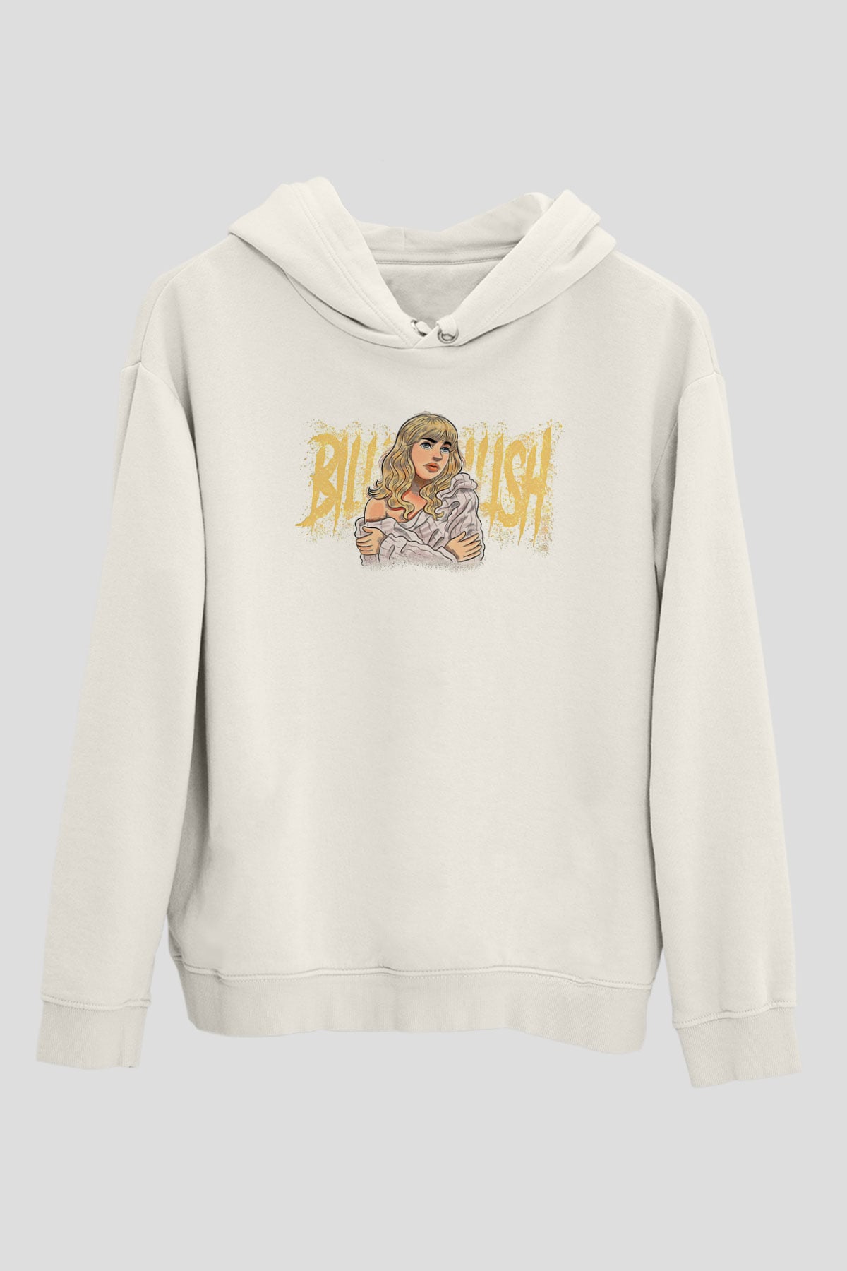 Billie Eilish Baskılı Beyaz Unisex Kapüşonlu Sweatshirt
