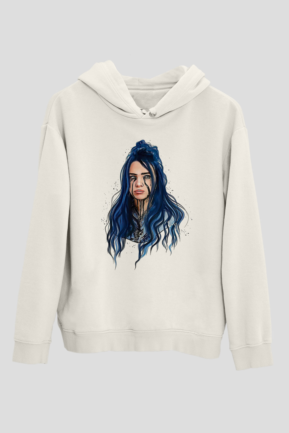 Billie Eilish Baskılı Beyaz Unisex Kapüşonlu Sweatshirt