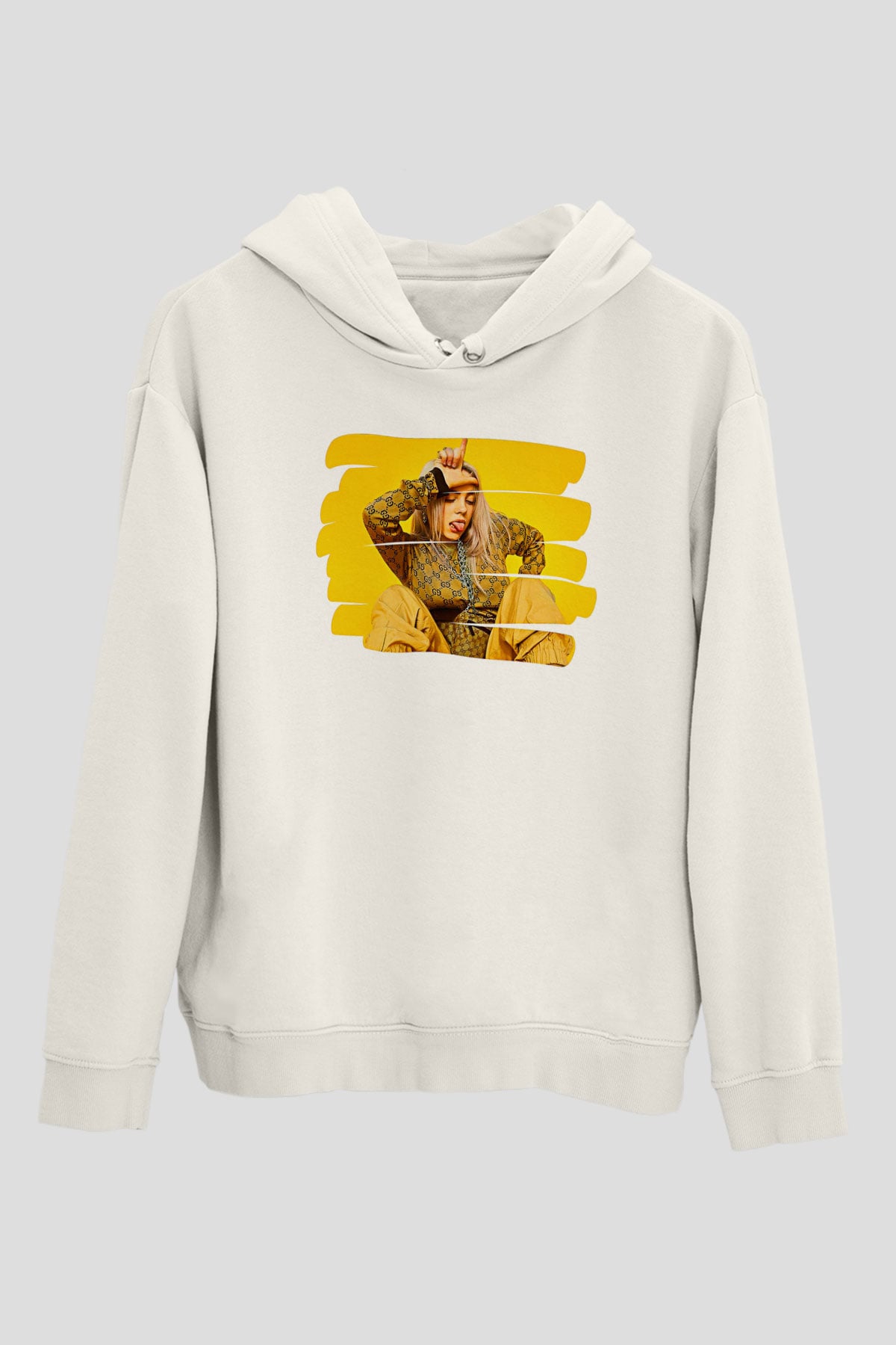 Billie Eilish Baskılı Beyaz Unisex Kapüşonlu Sweatshirt