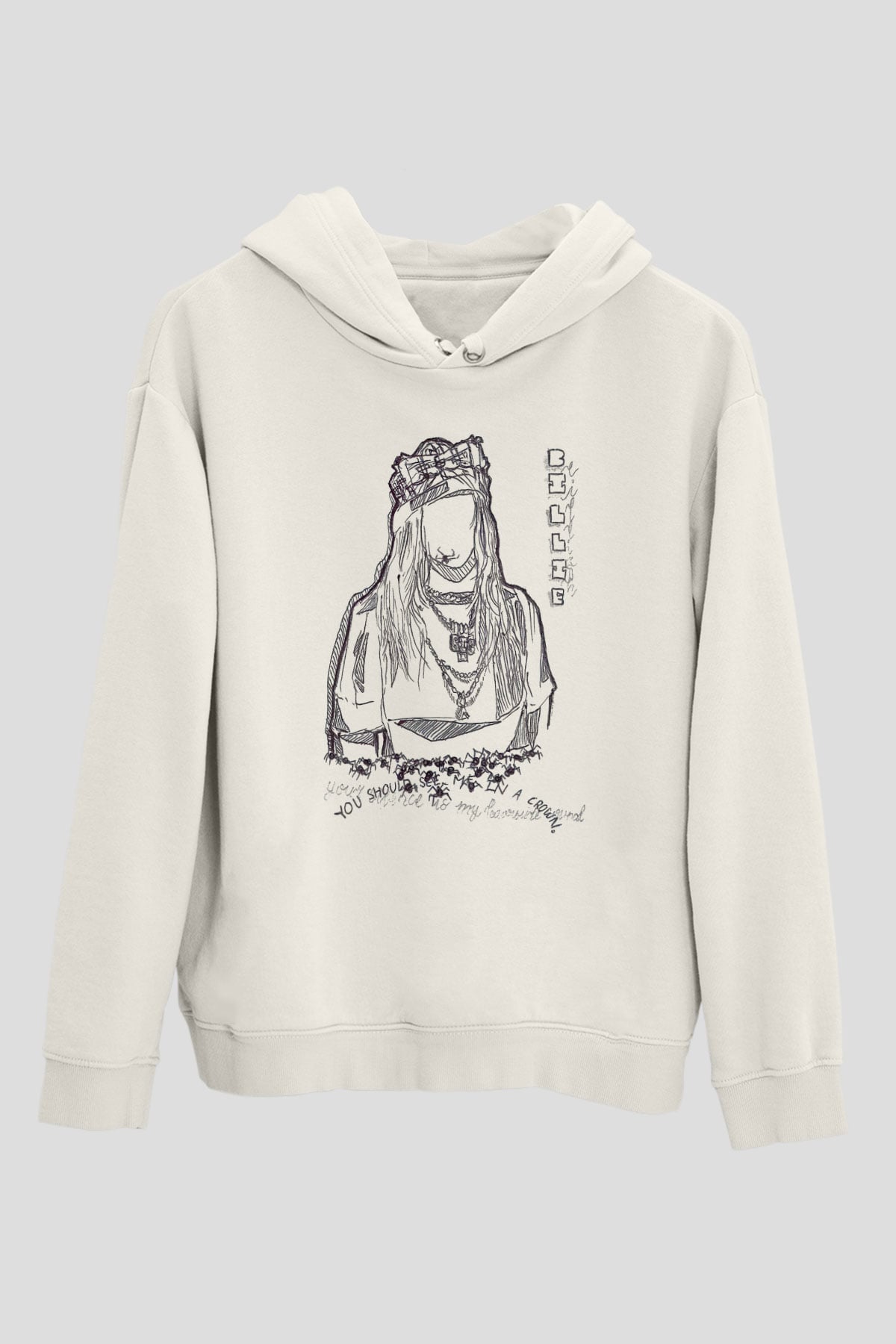 Billie Eilish Baskılı Beyaz Unisex Kapüşonlu Sweatshirt