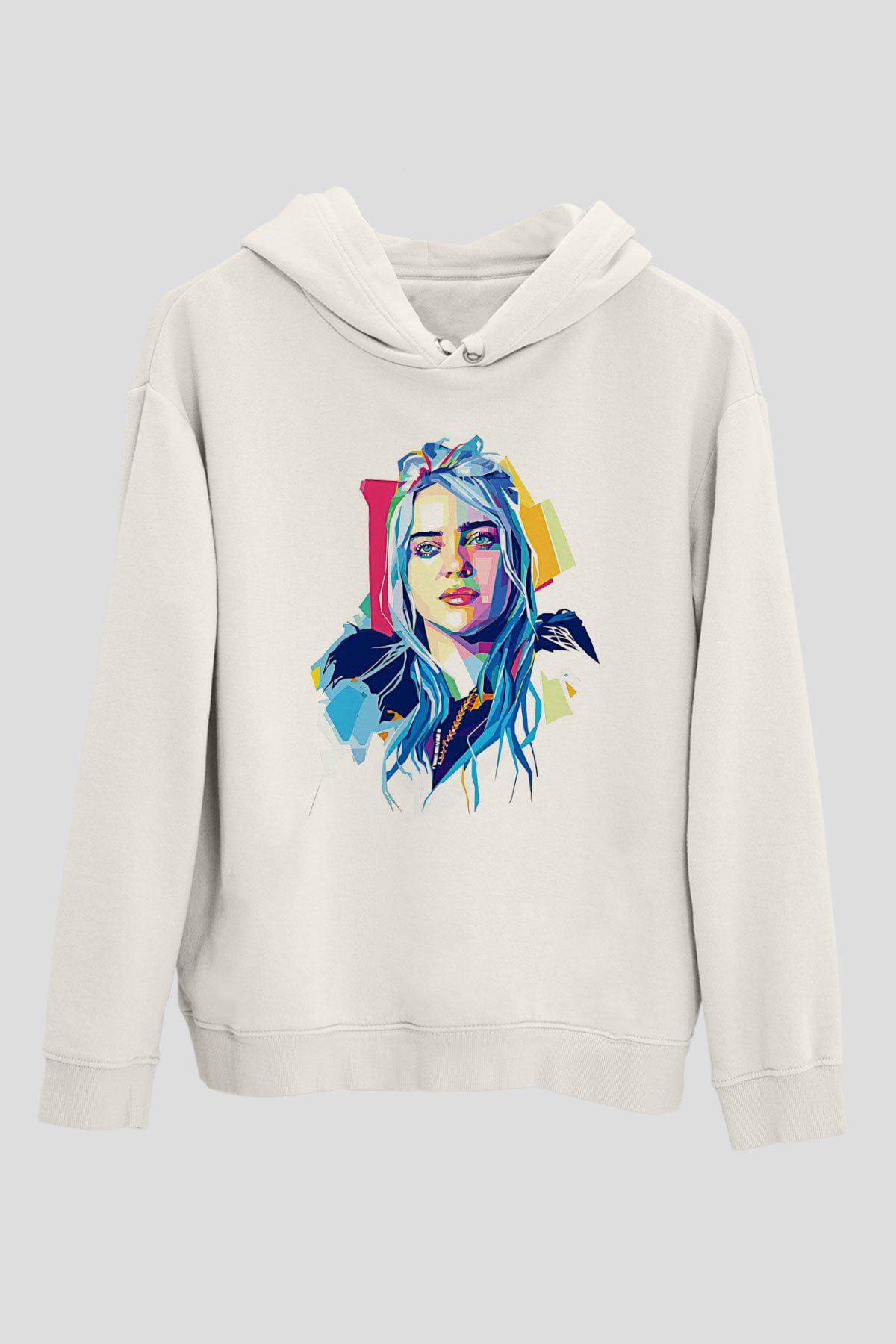 Billie Eilish Baskılı Beyaz Unisex Kapüşonlu Sweatshirt