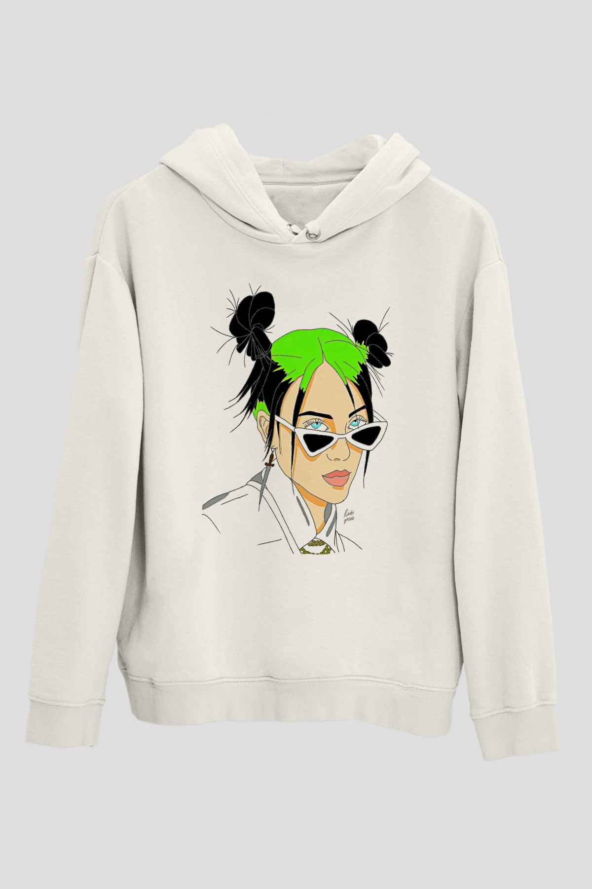 Billie Eilish Baskılı Beyaz Unisex Kapüşonlu Sweatshirt