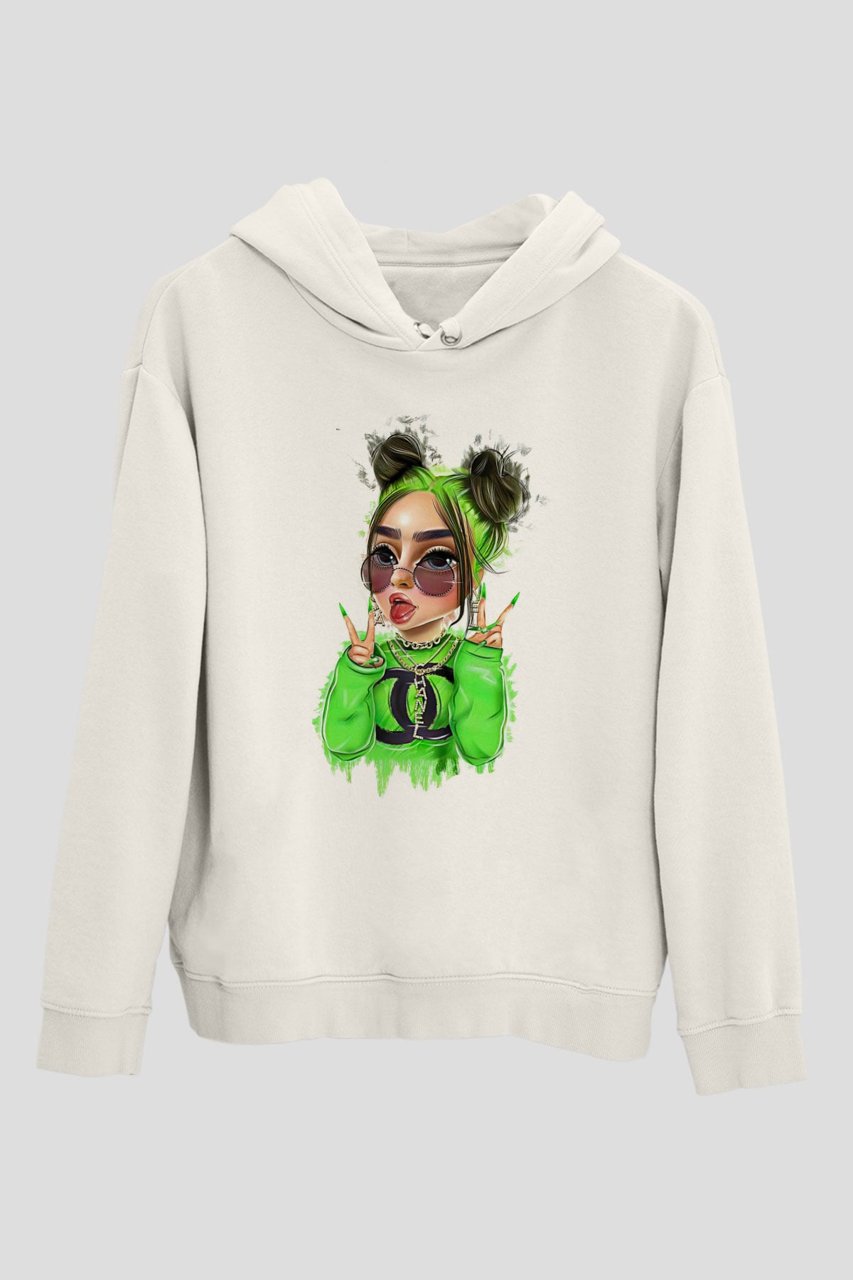 Billie Eilish Baskılı Beyaz Unisex Kapüşonlu Sweatshirt