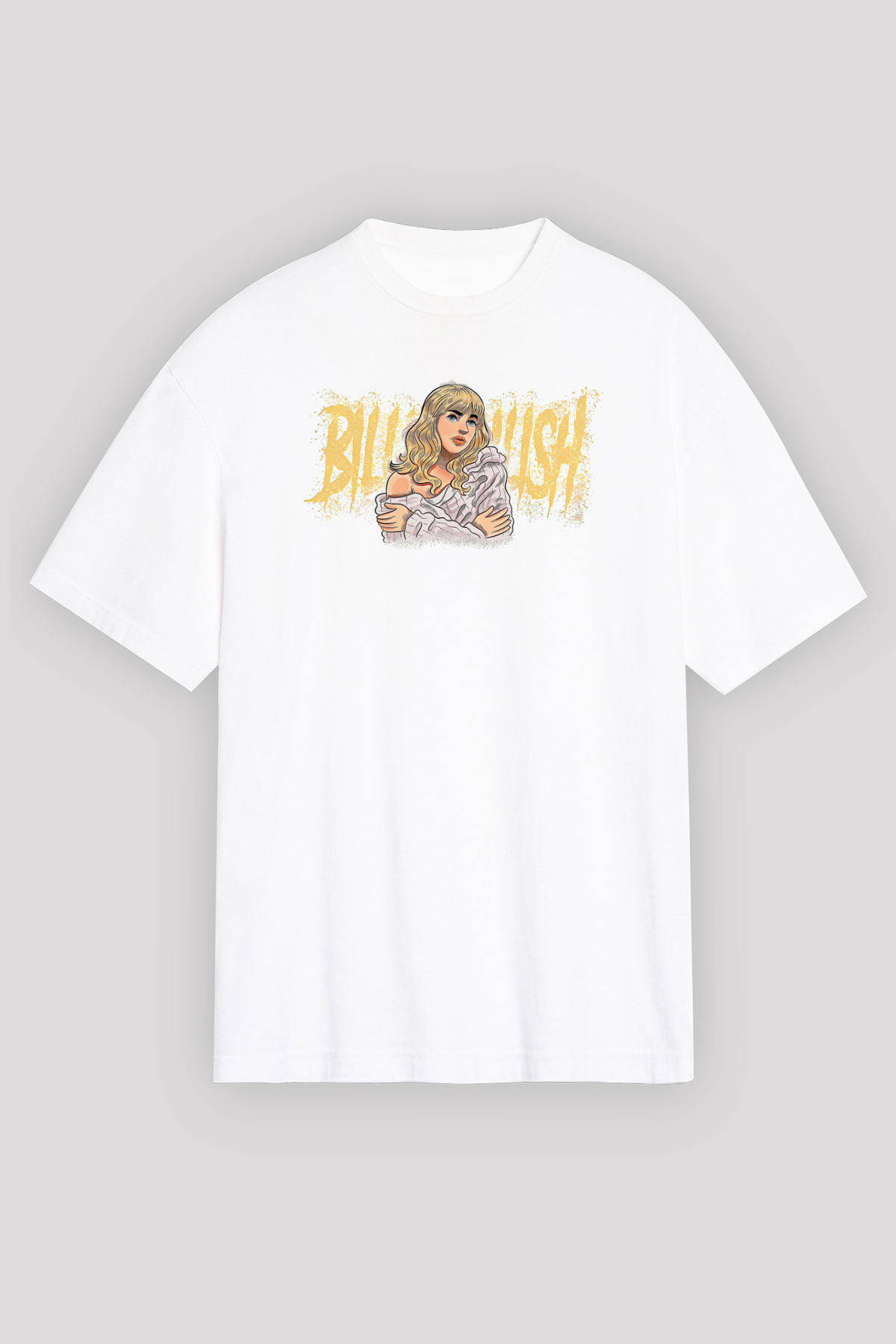 Billie Eilish Baskılı Beyaz Unisex Oversize Tişört - Tshirt