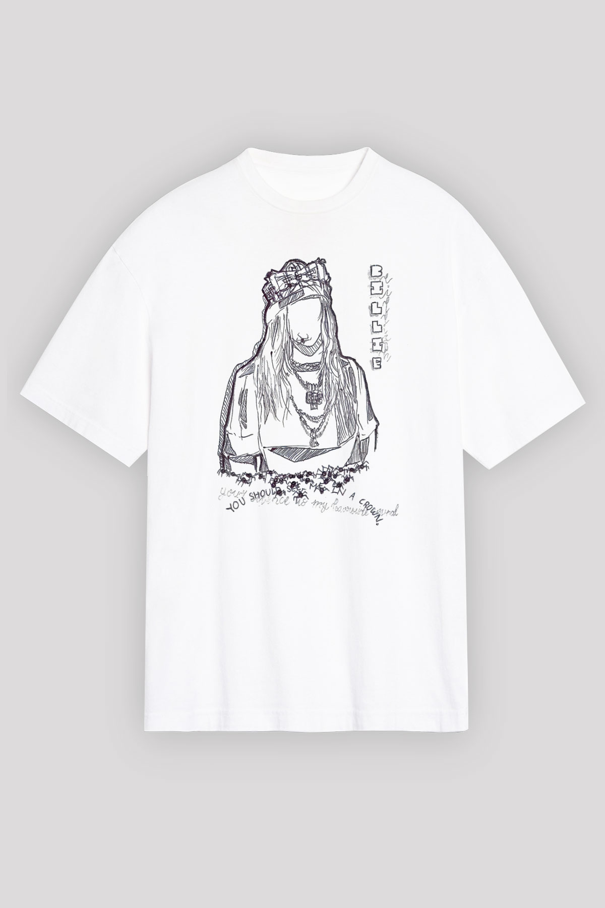 Billie Eilish Baskılı Beyaz Unisex Oversize Tişört - Tshirt