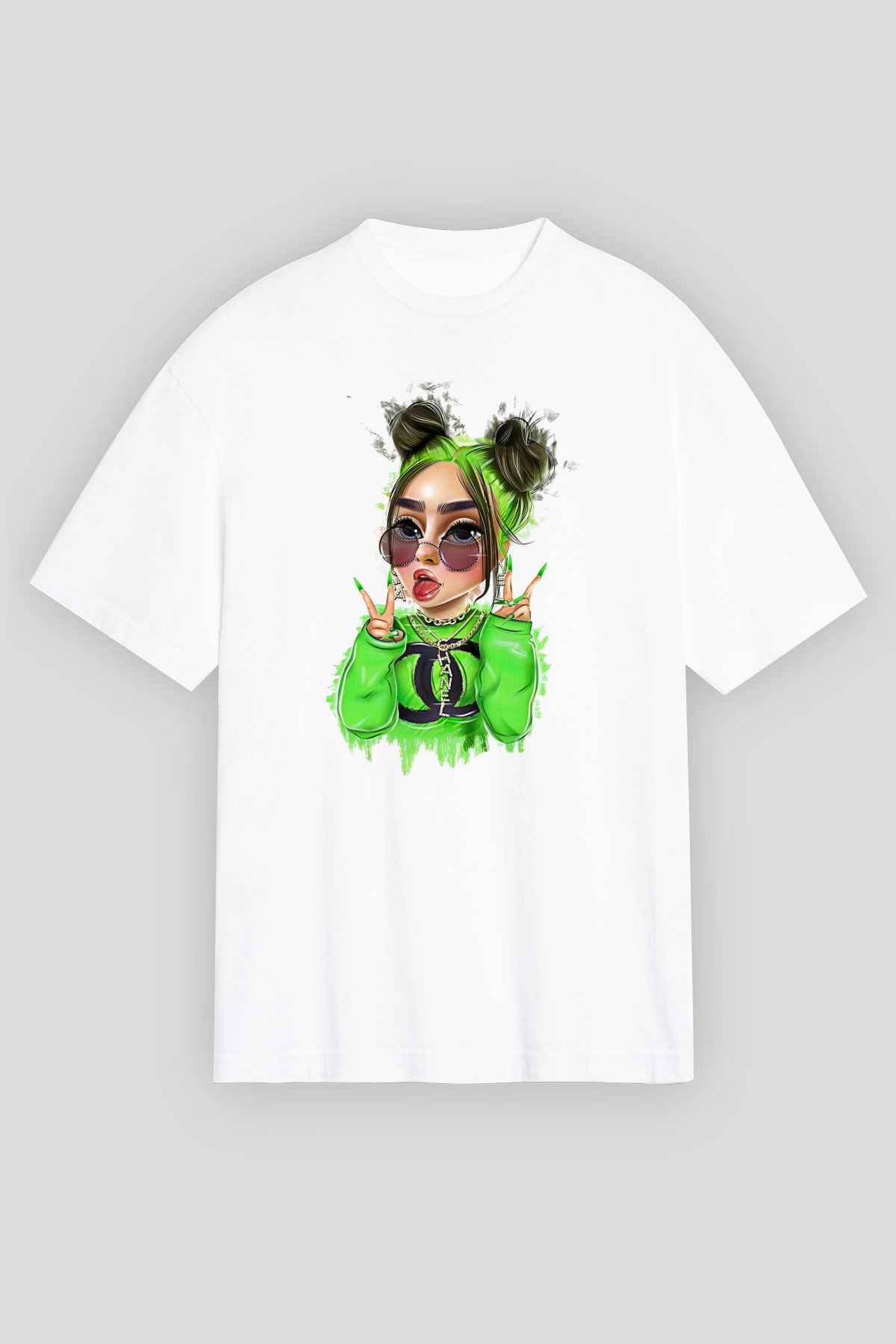 Billie Eilish Baskılı Beyaz Unisex Oversize Tişört - Tshirt