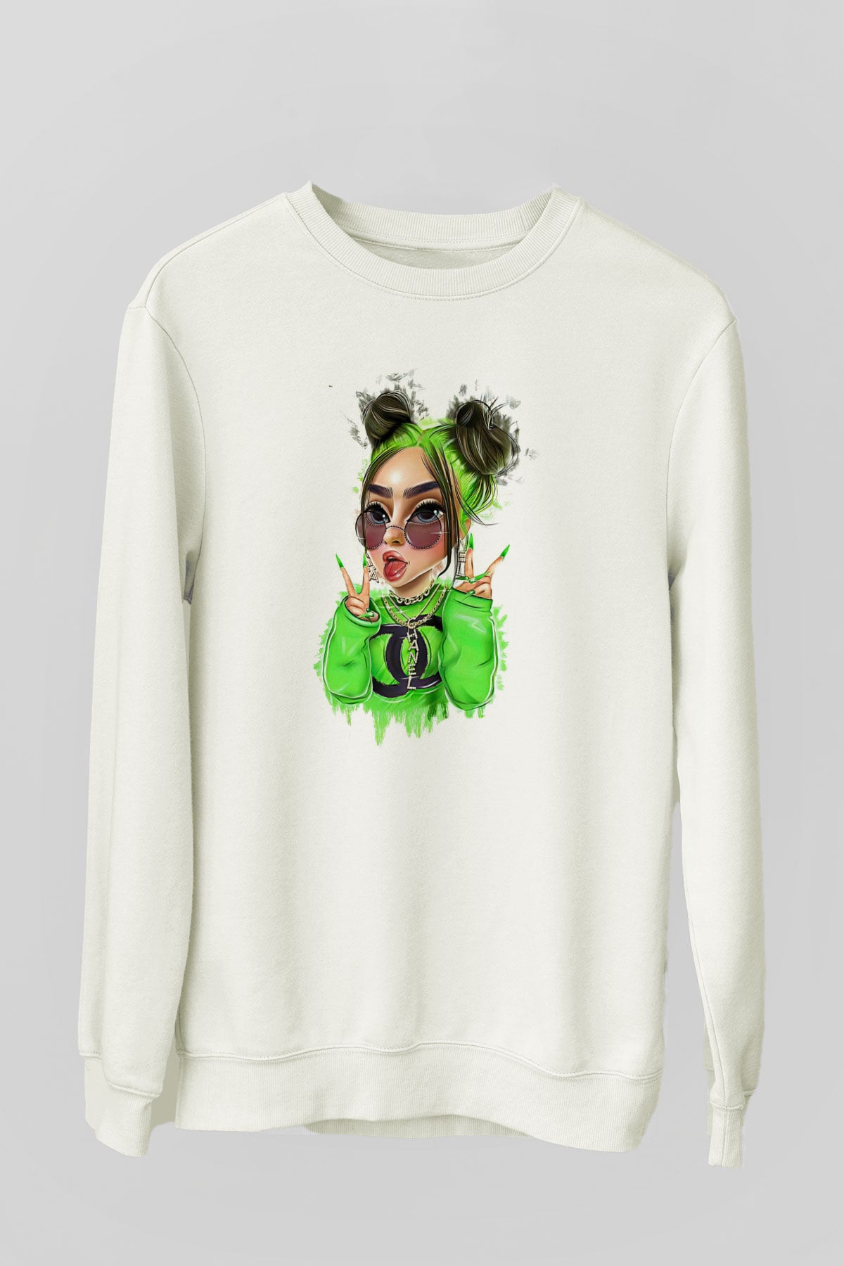 Billie Eilish Baskılı Beyaz Unisex Sweatshirt